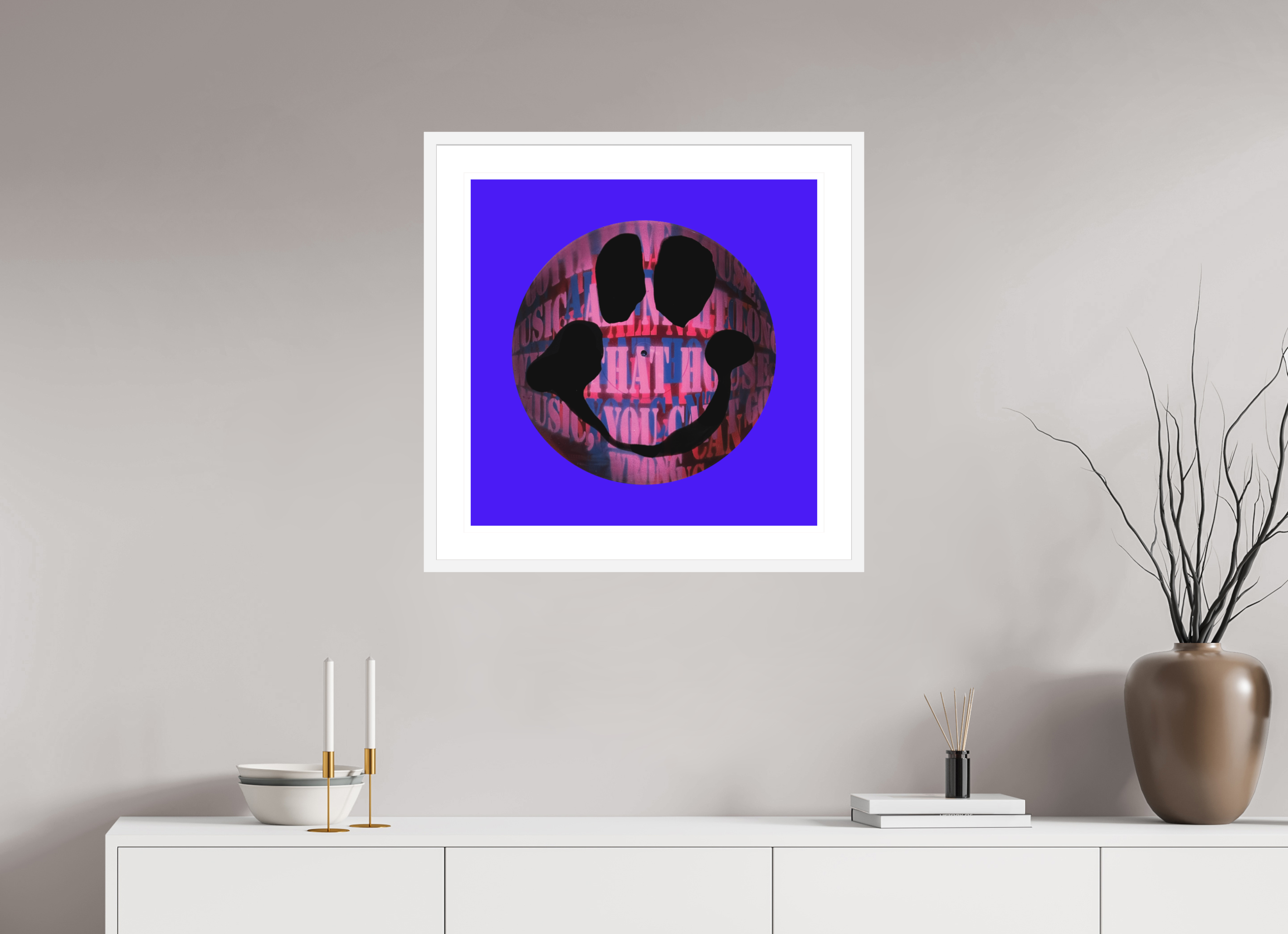 60 x 60 cm, FRAMED WHITE On the record 2 metallic print