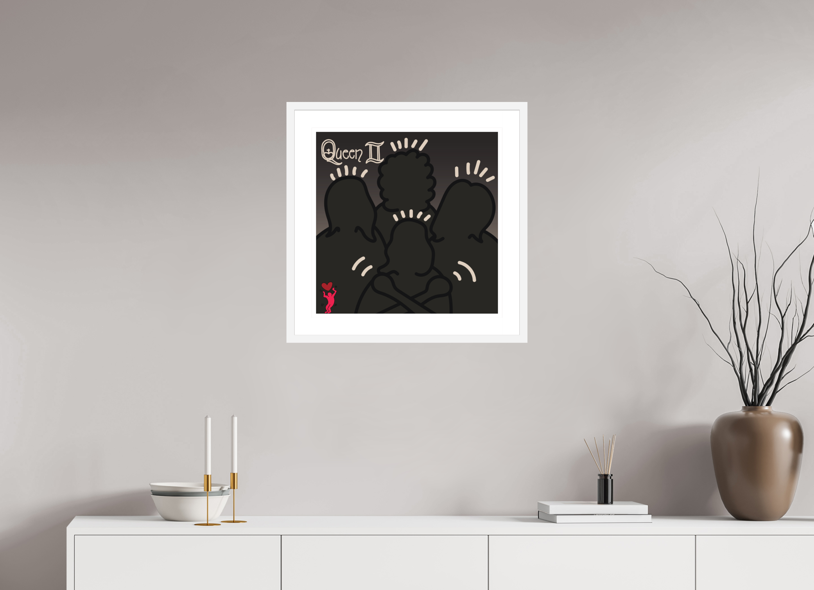 50 x 50 cm, FRAMED WHITE Queen