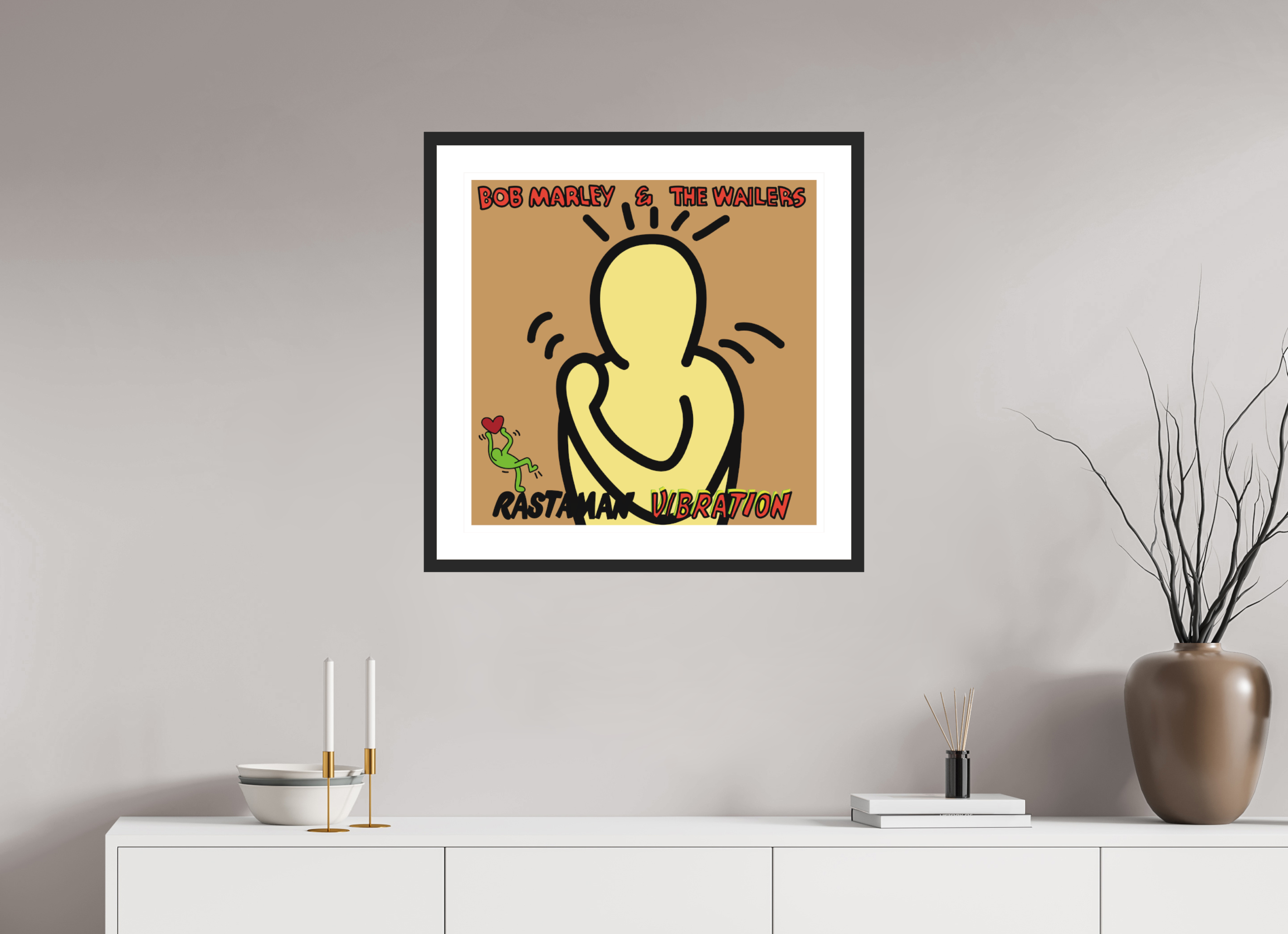 60 x 60 cm, FRAMED BLACK Bob Marley