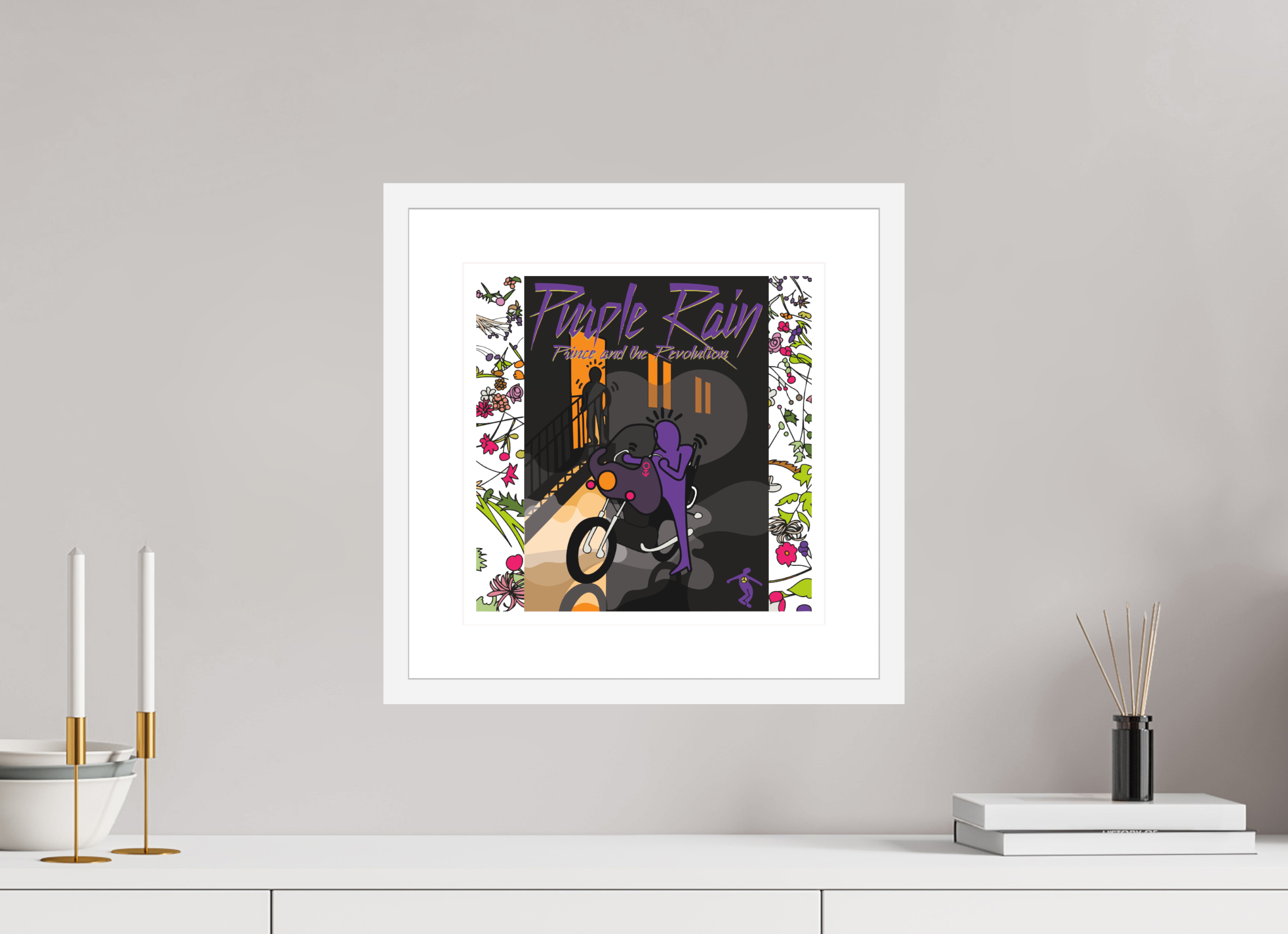 30 x 30 cm, FRAMED WHITE Purple rain
