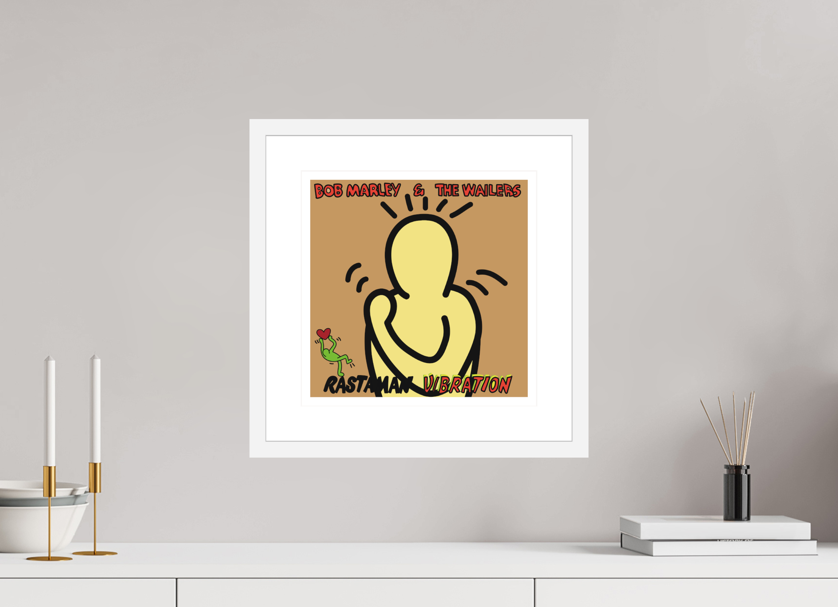 30 x 30 cm, FRAMED WHITE Bob Marley