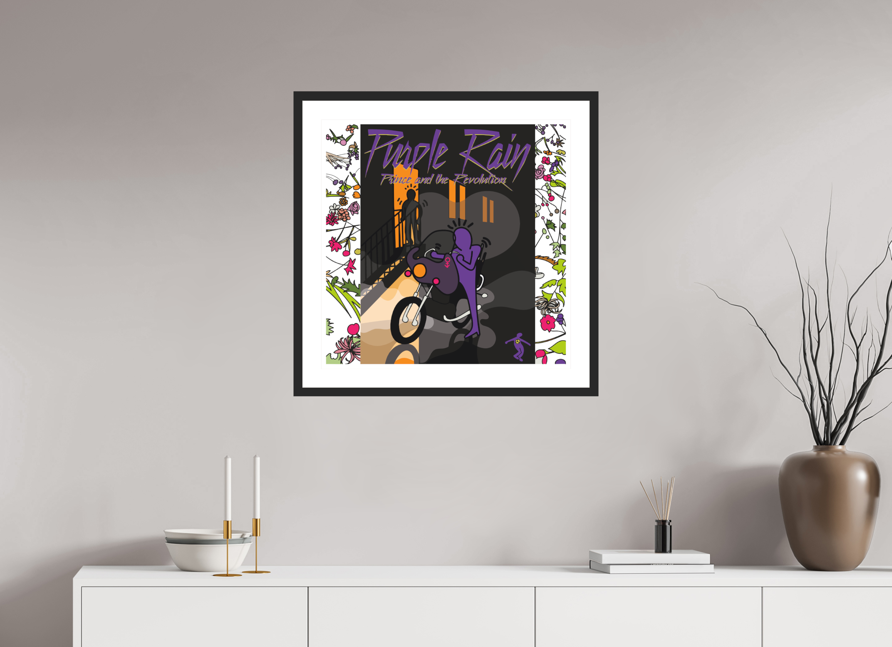 60 x 60 cm, FRAMED BLACK Purple rain