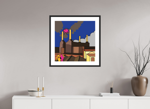 60 x 60 cm, FRAMED BLACK Animals Pink Floyd