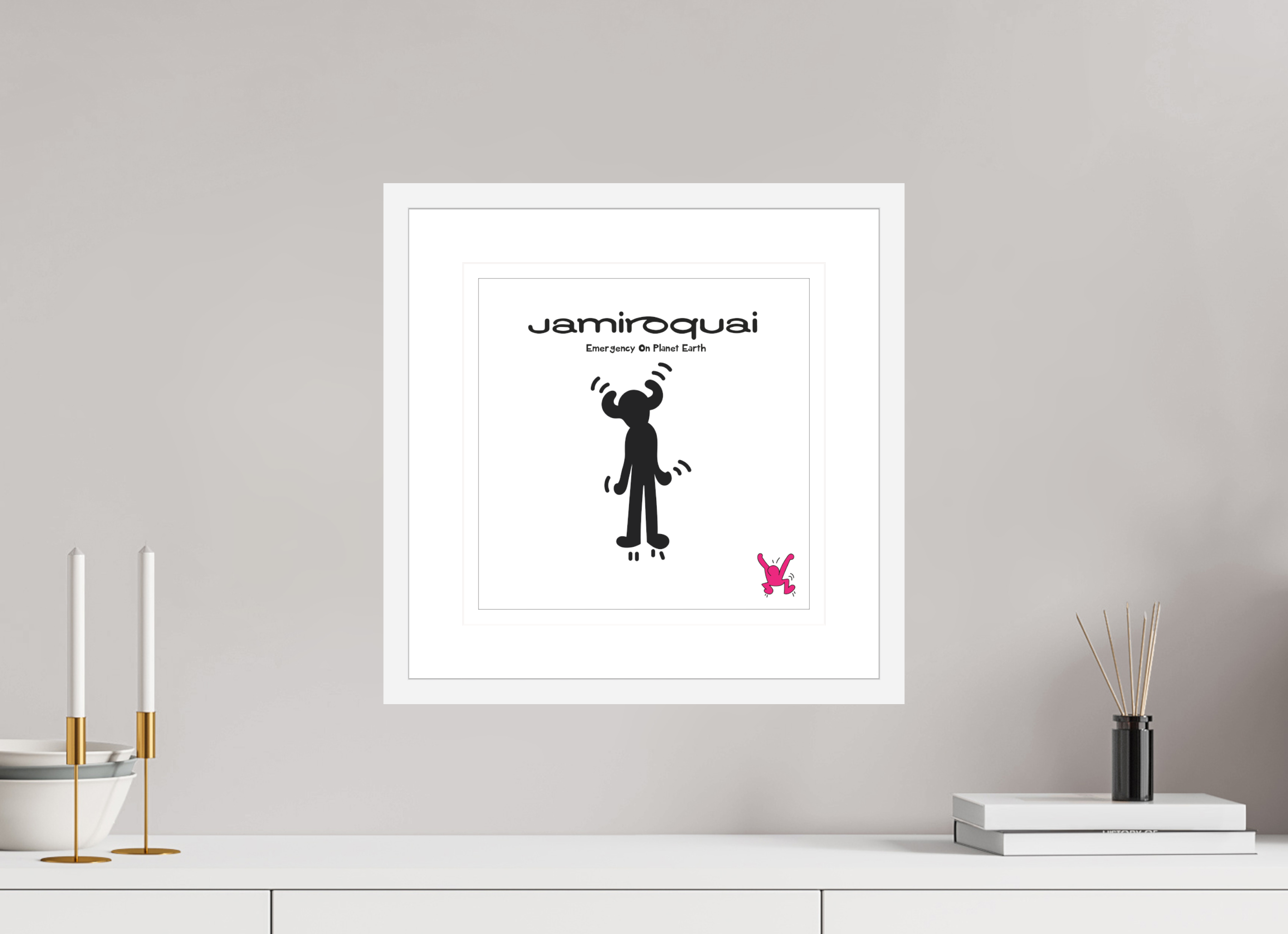 30 x 30 cm, FRAMED WHITE Jamiroqui