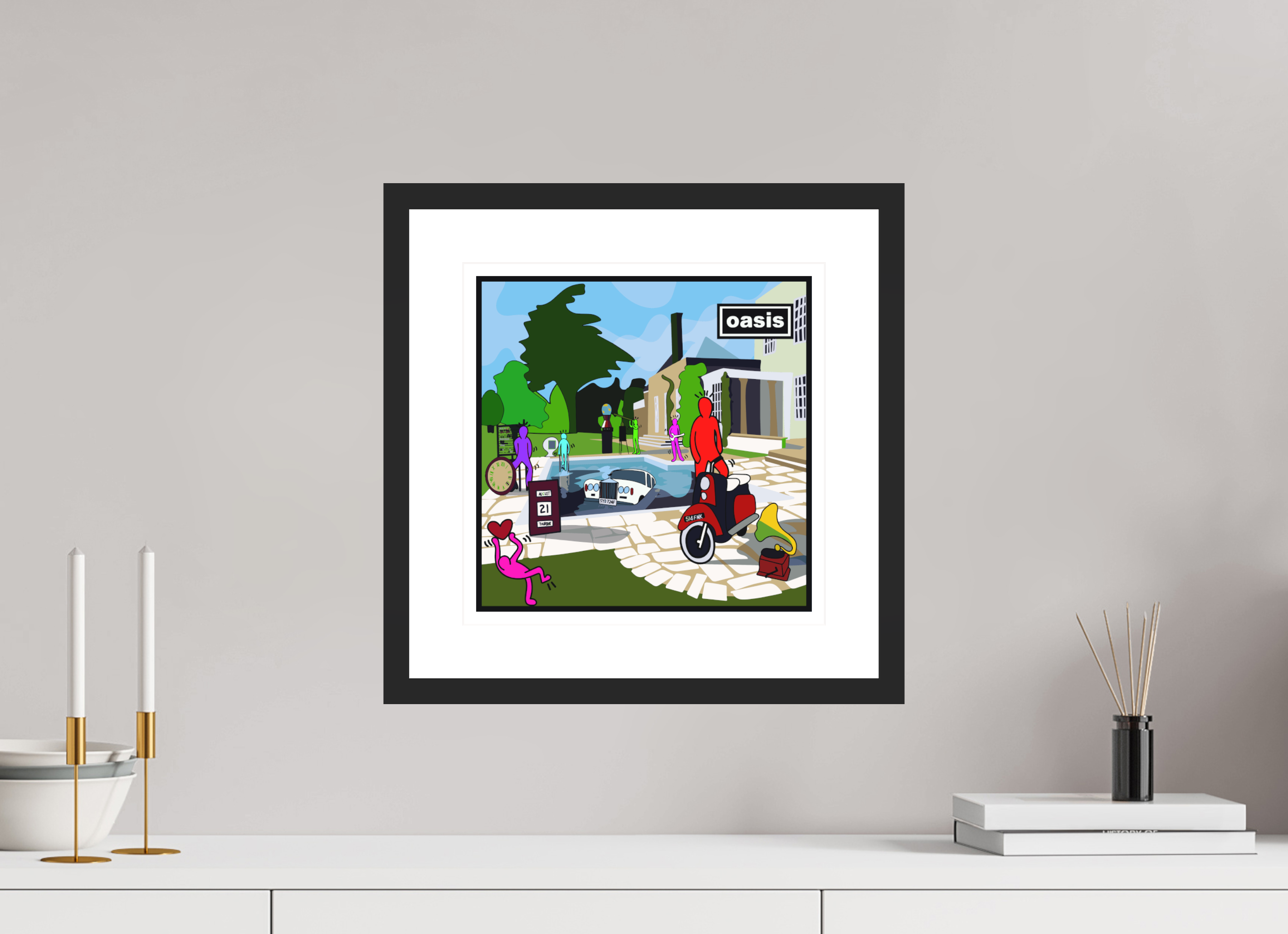 30 x 30 cm, FRAMED BLACK Be here now