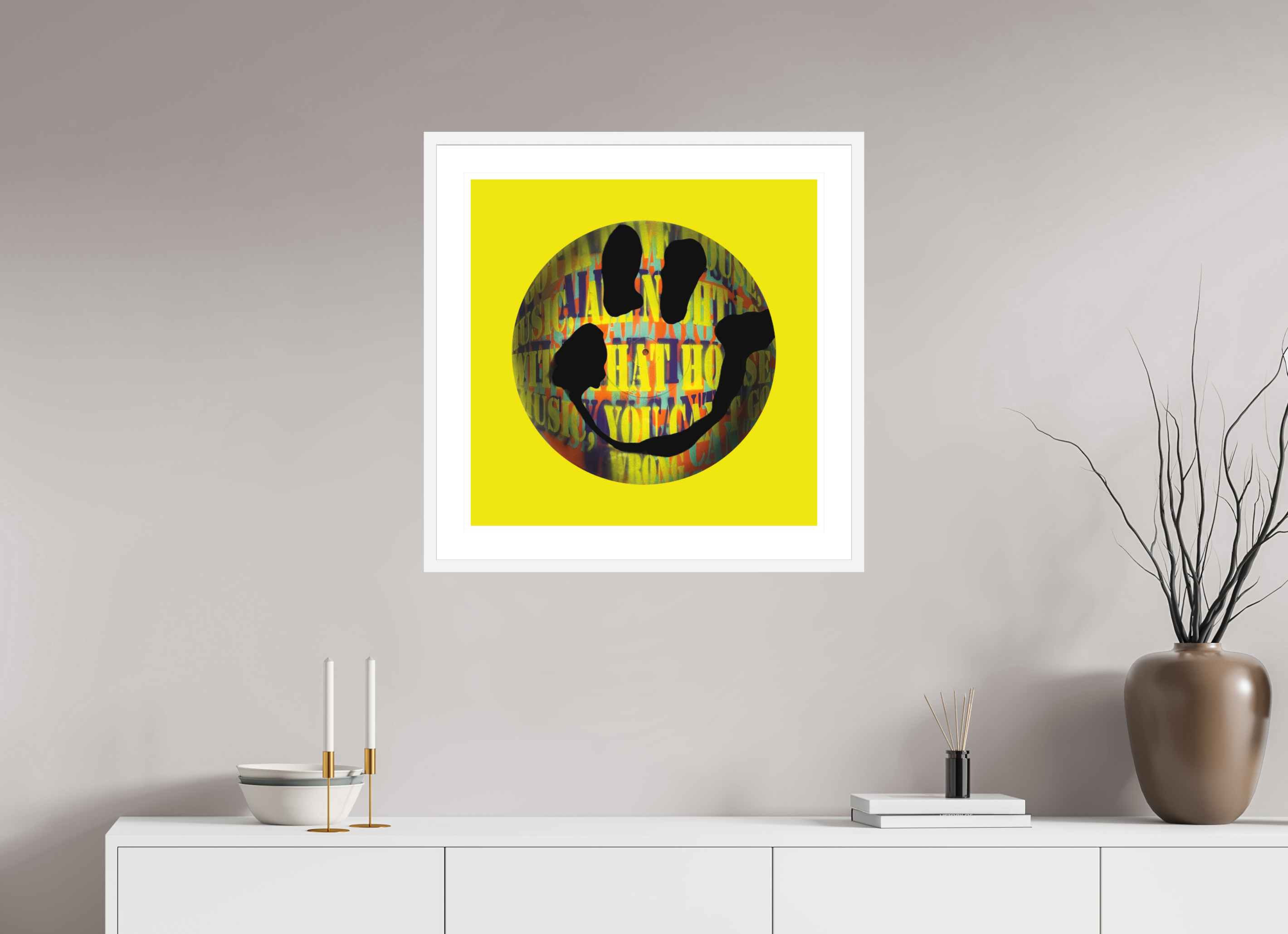 60 x 60 cm, FRAMED WHITE On the record 2 metallic print