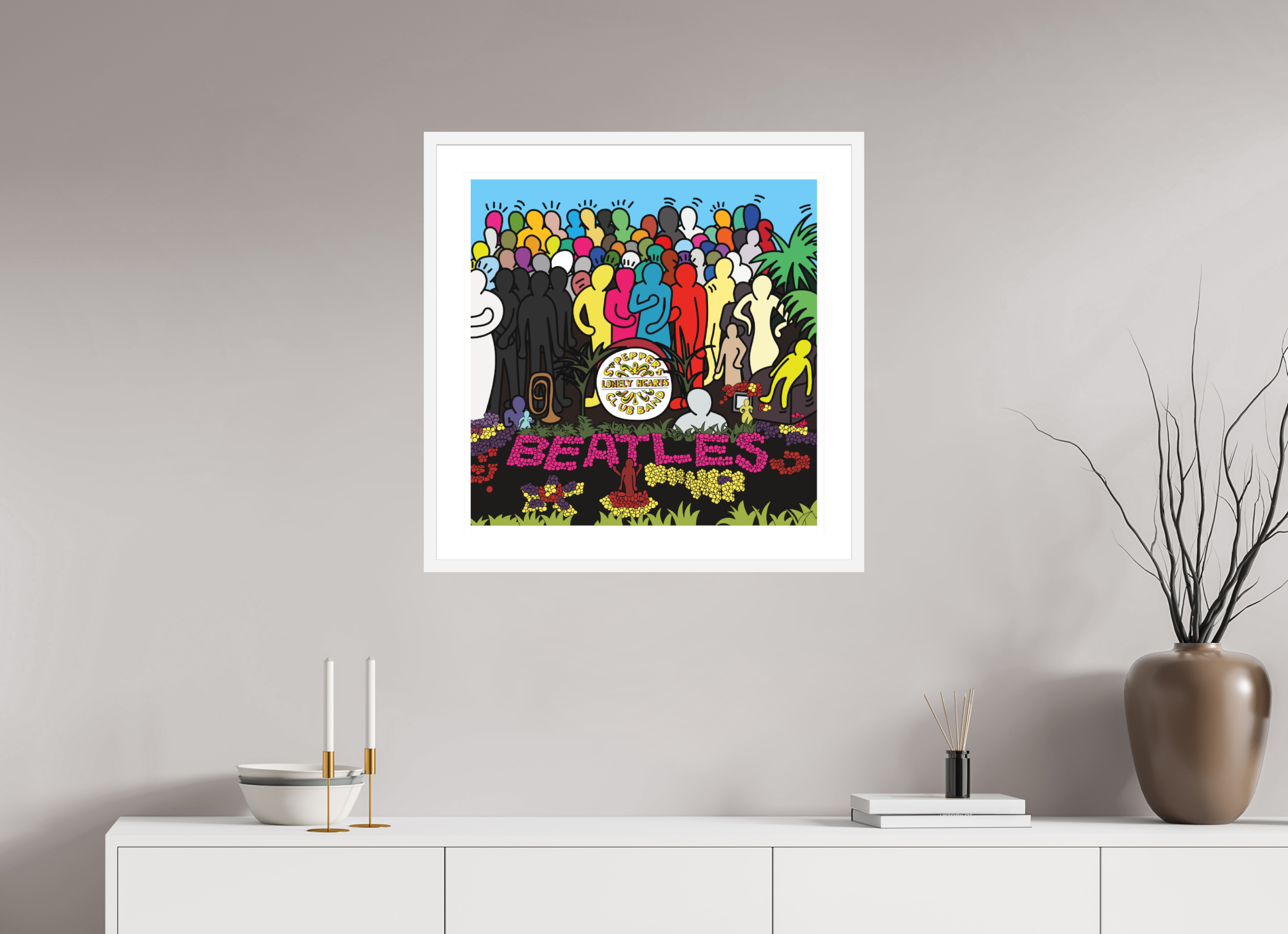 60 x 60 cm, FRAMED WHITE Sgt Pepper