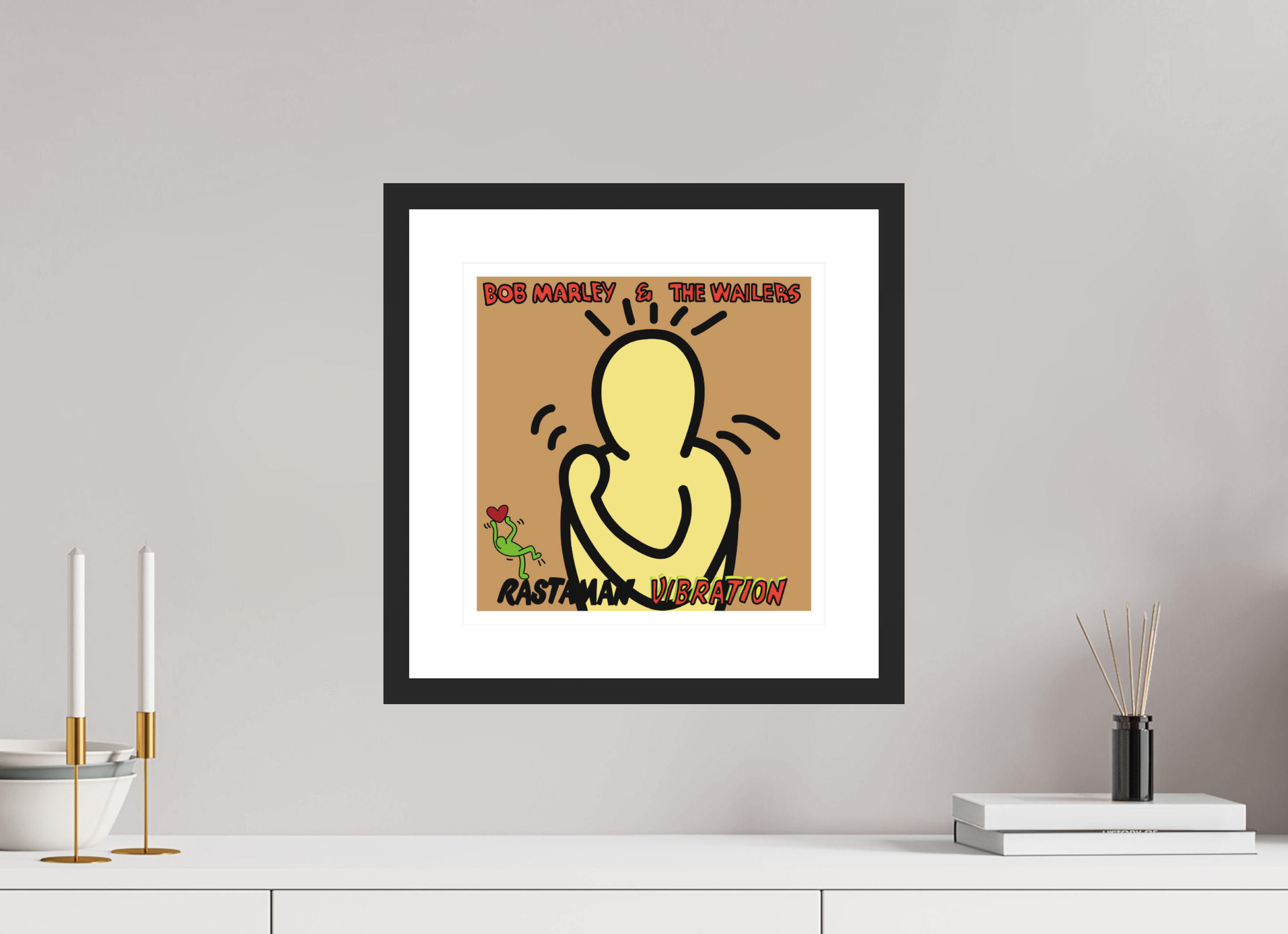 30 x 30 cm, FRAMED BLACK Bob Marley