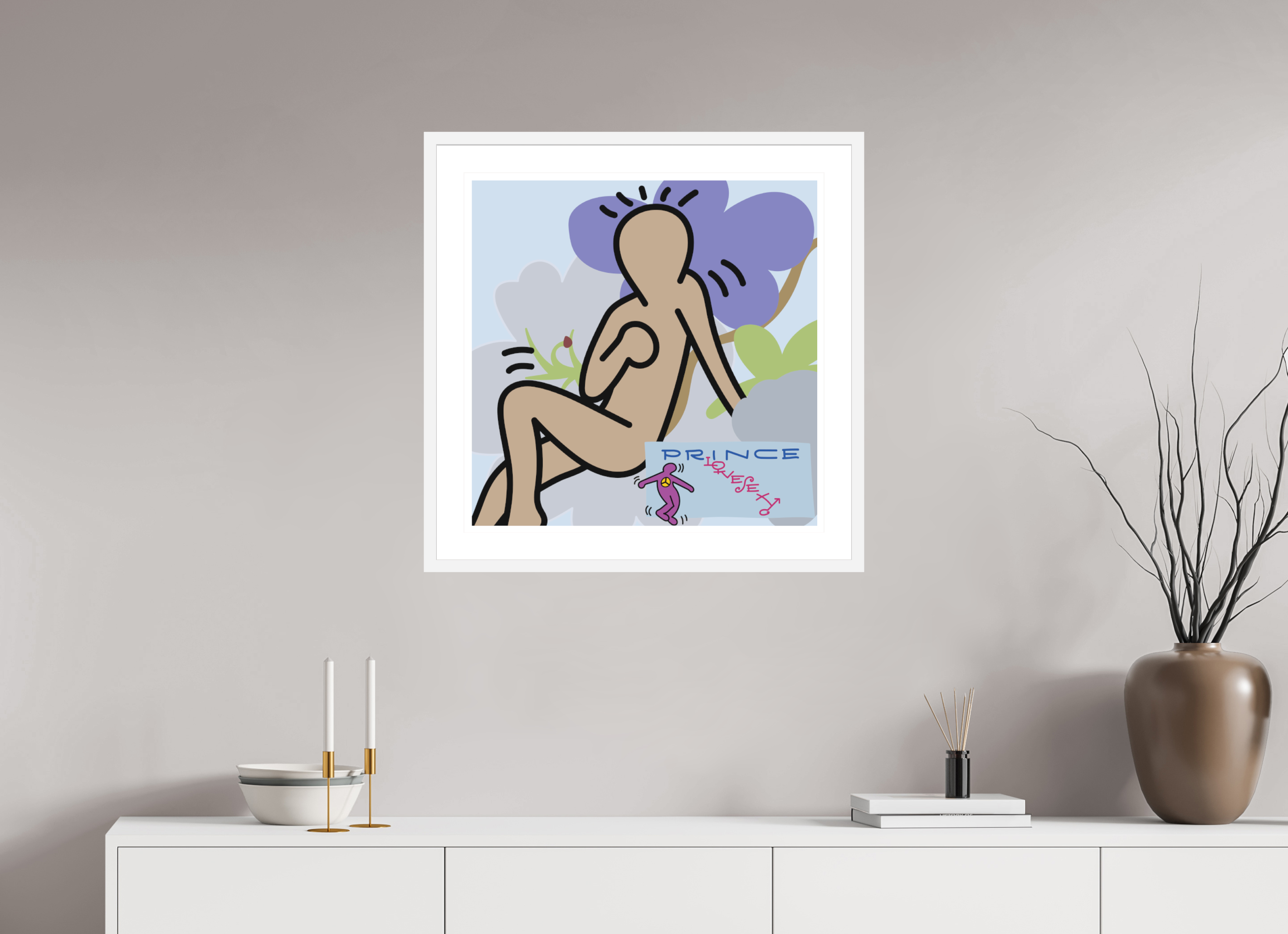 60 x 60 cm, FRAMED WHITE Prince Love Sexy