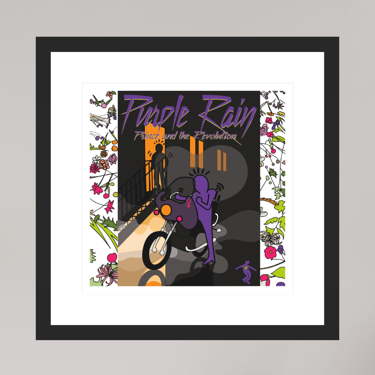 30 x 30 cm, FRAMED BLACK Purple rain