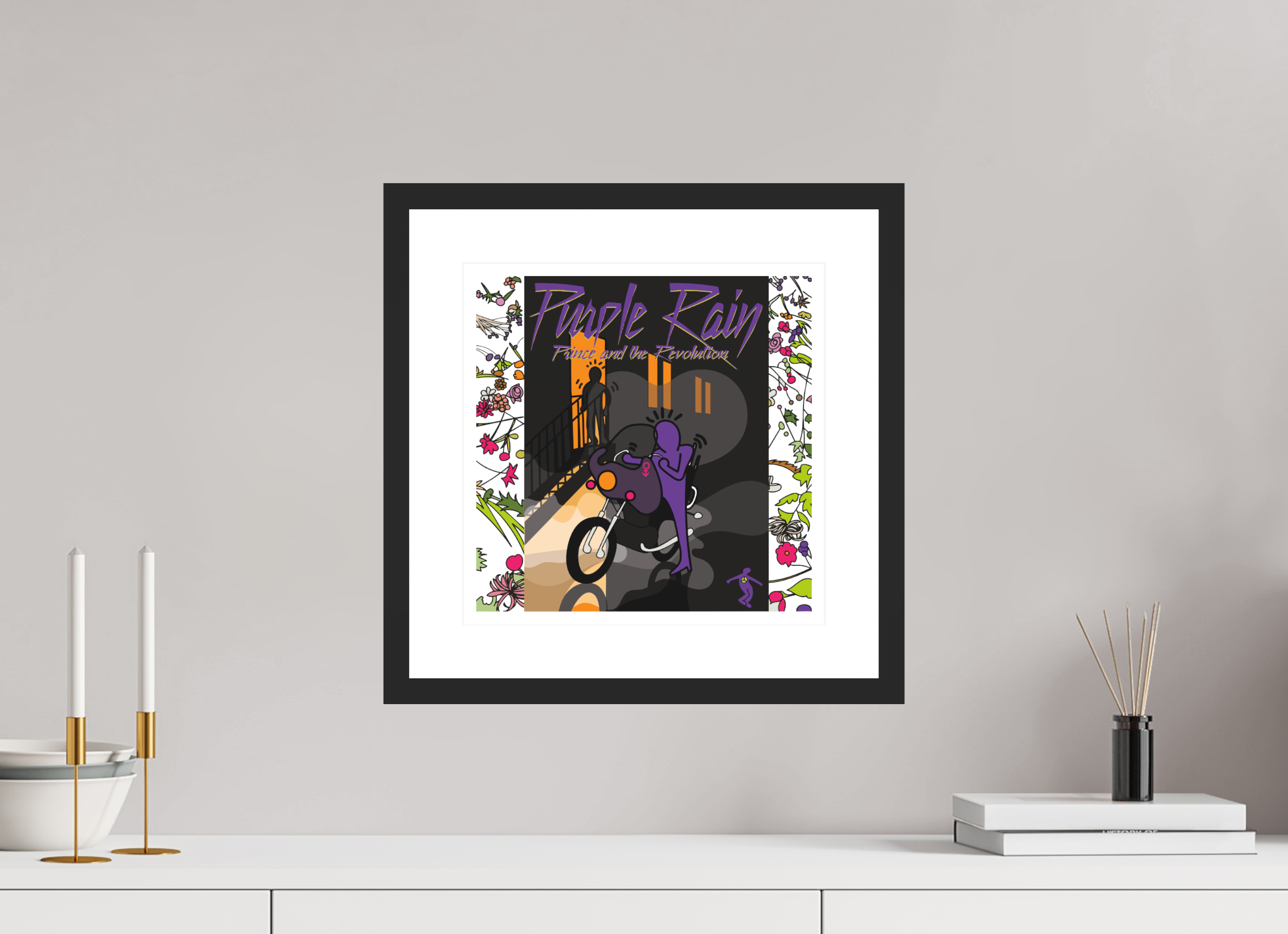 30 x 30 cm, FRAMED BLACK Purple rain