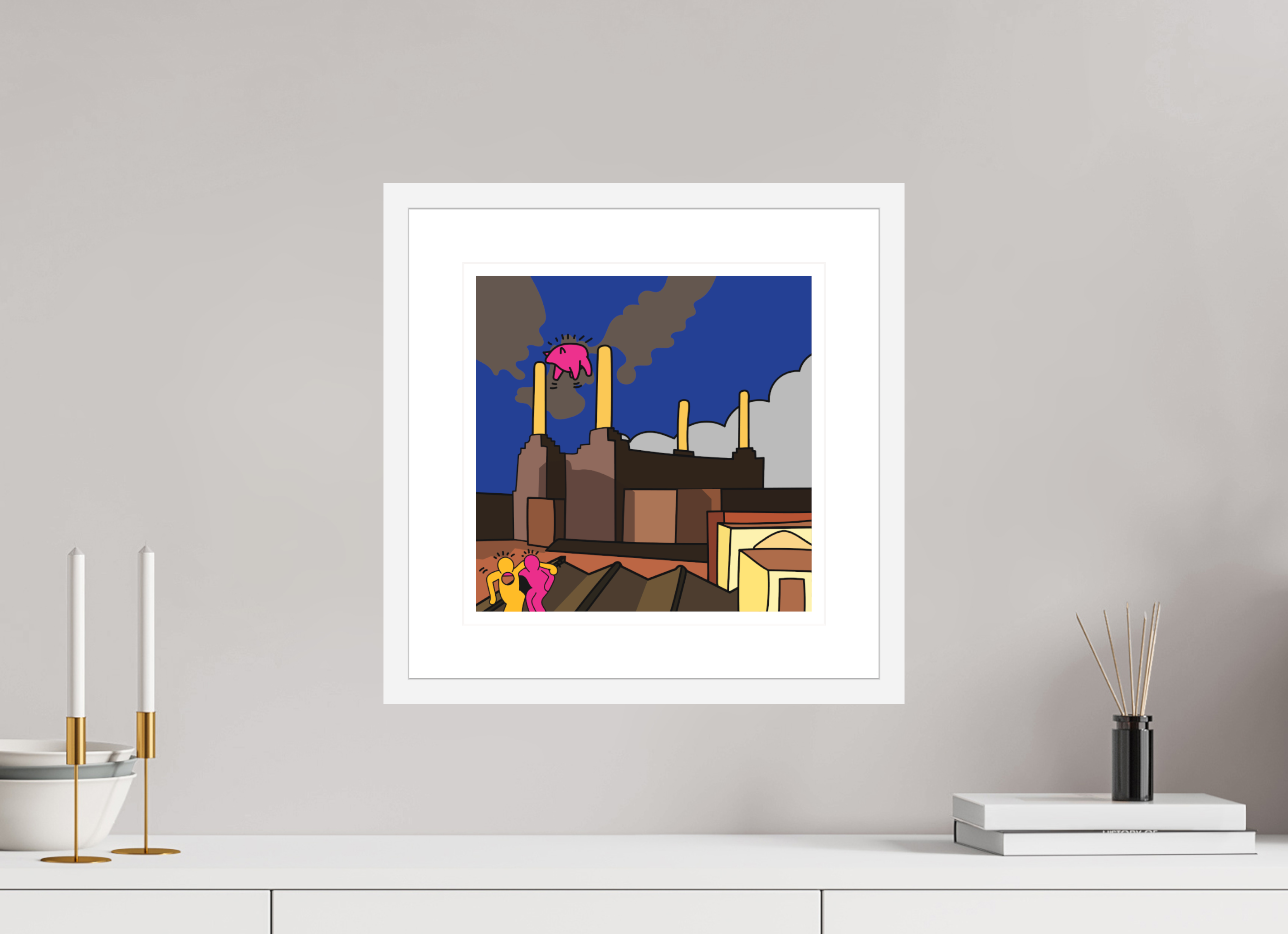 30 x 30 cm, FRAMED WHITE Animals Pink Floyd