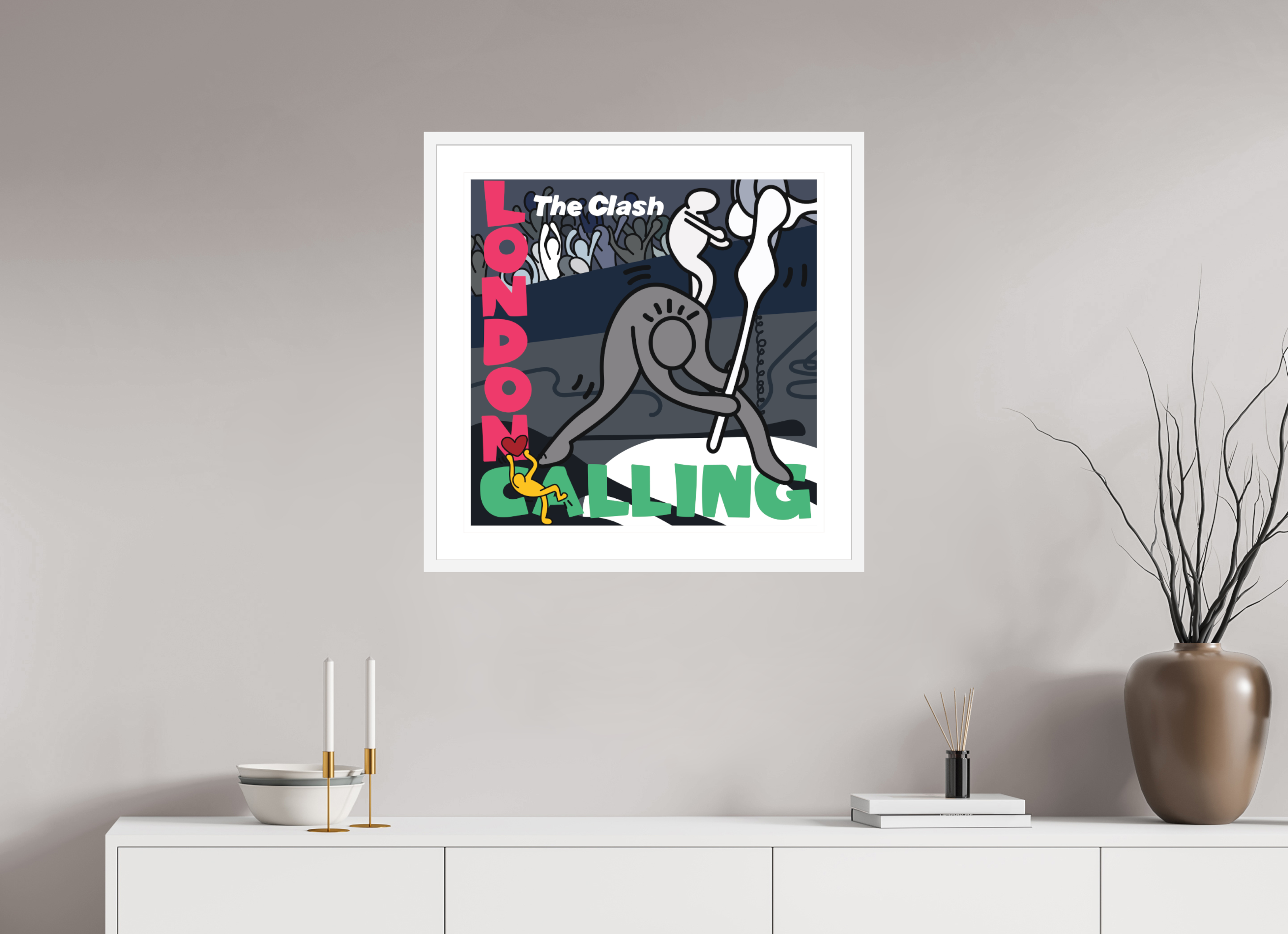 60 x 60 cm, FRAMED WHITE London Calling