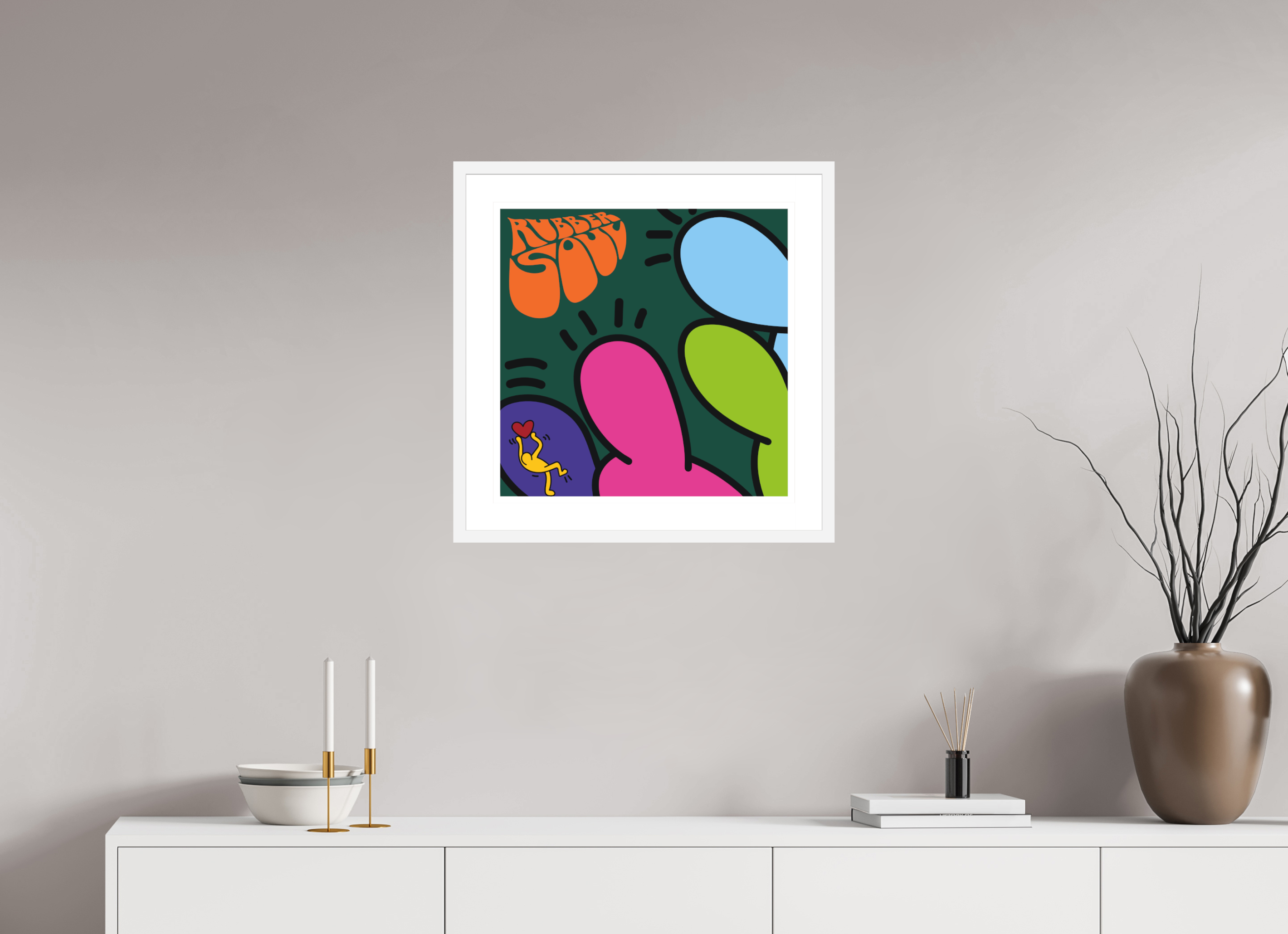 50 x 50 cm, FRAMED WHITE Rubber Sole