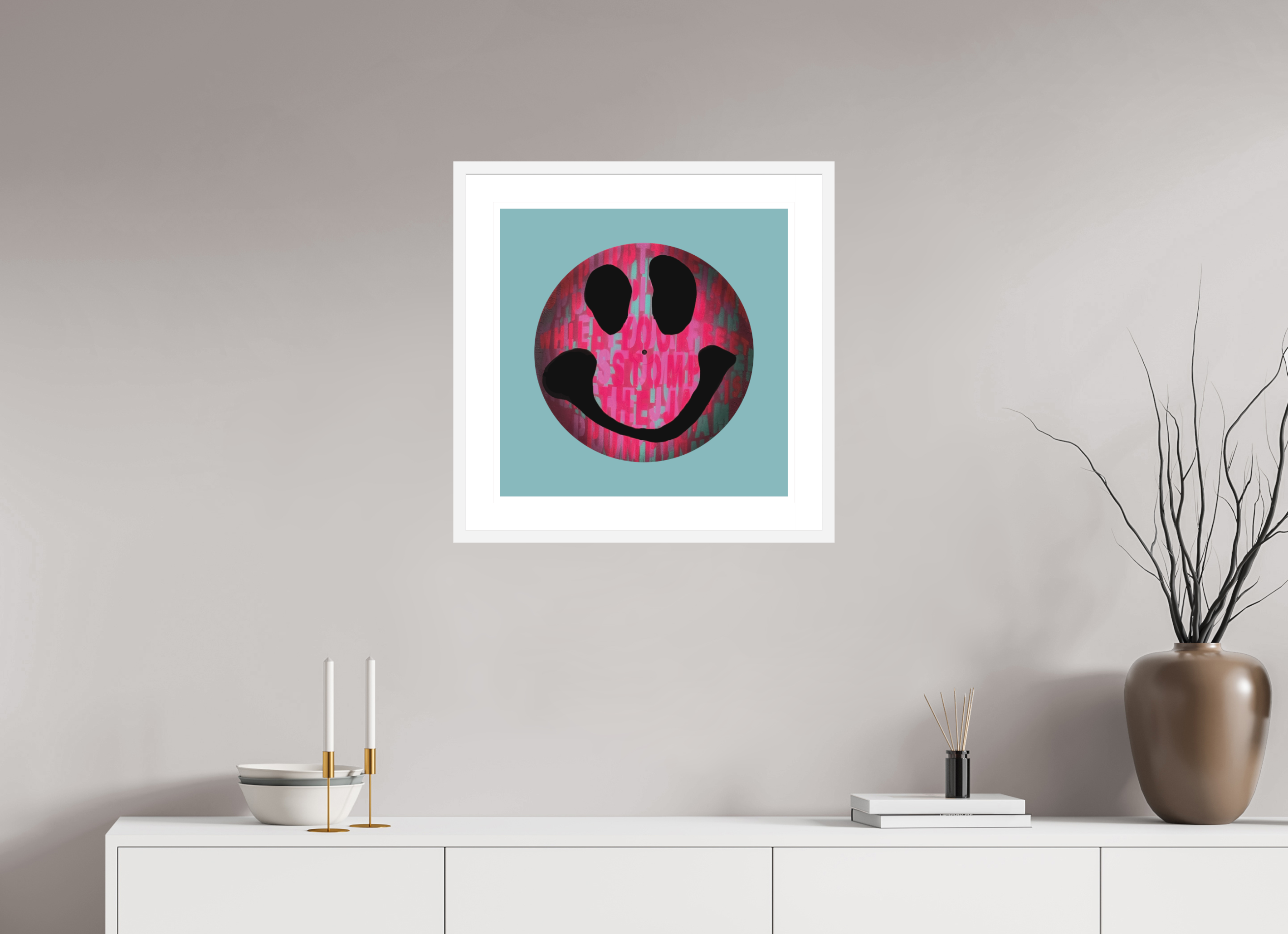 50 x 50 cm, FRAMED WHITE On the record 3 metallic print