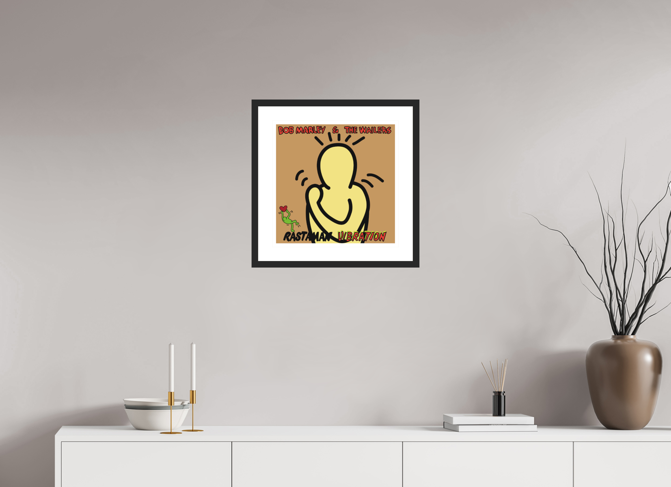 40 x 40 cm, FRAMED BLACK Bob Marley
