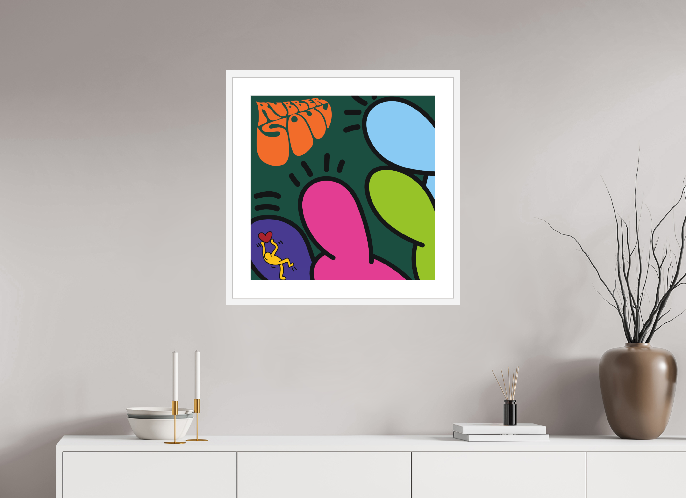 60 x 60 cm, FRAMED WHITE Rubber Sole