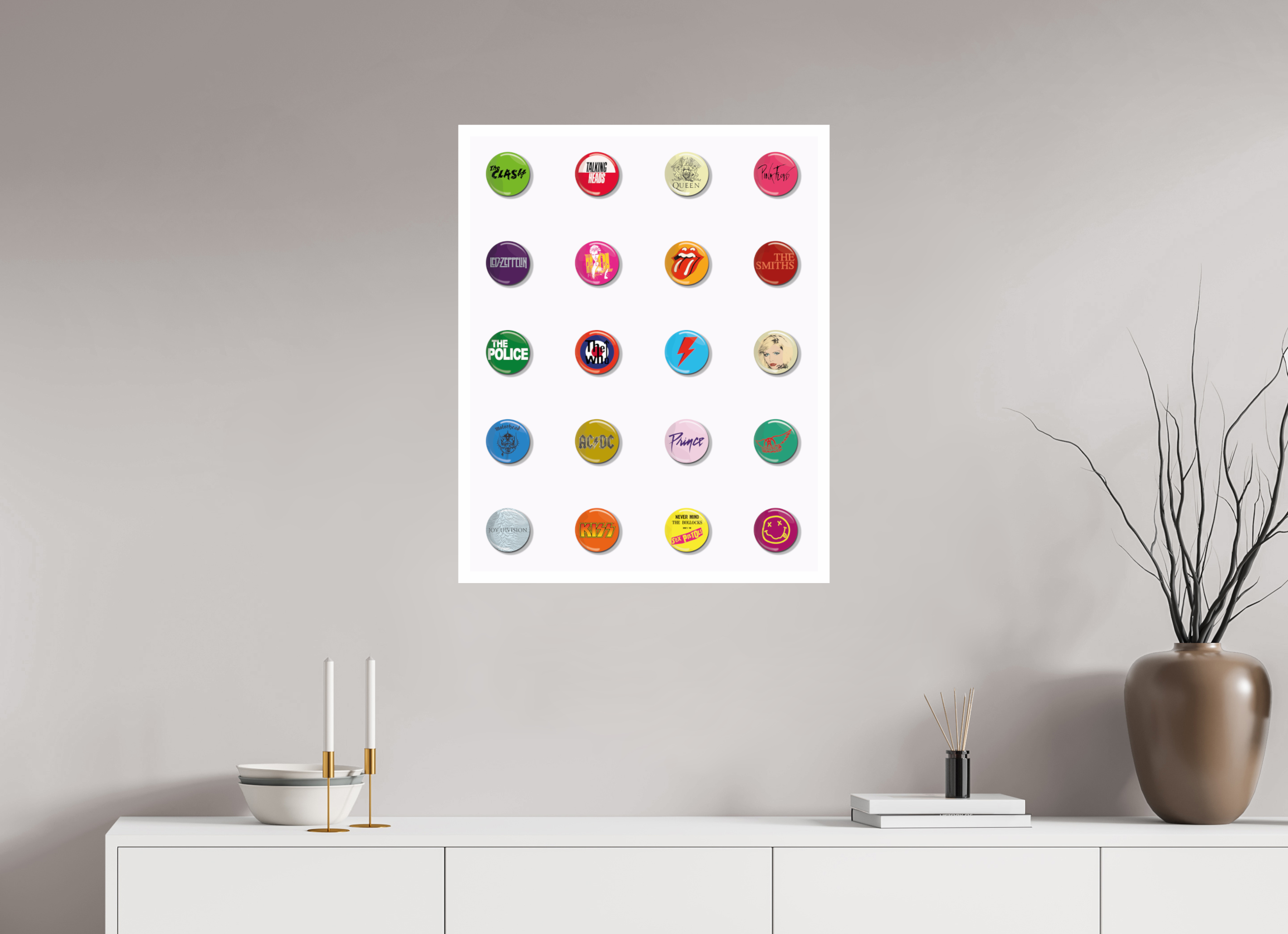 60 x 75 cm, UNFRAMED Badges of my life white