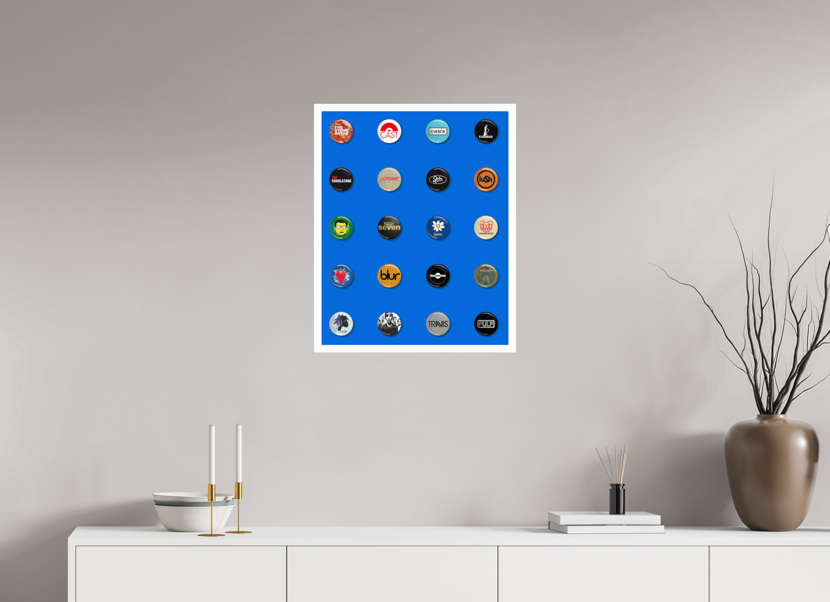 50 x 62.5 cm, UNFRAMED Badges of my life Indie edition blue