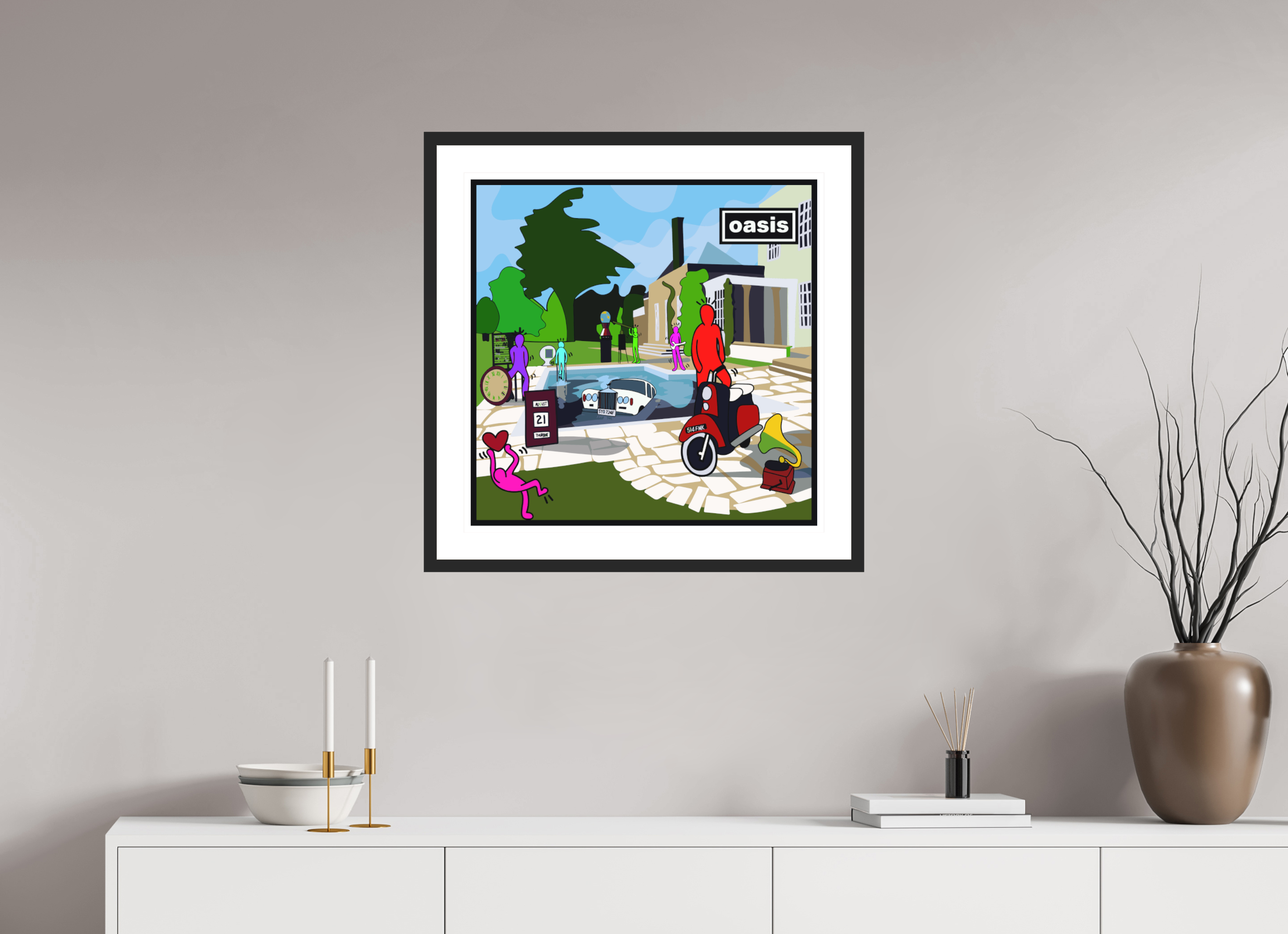 60 x 60 cm, FRAMED BLACK Be here now