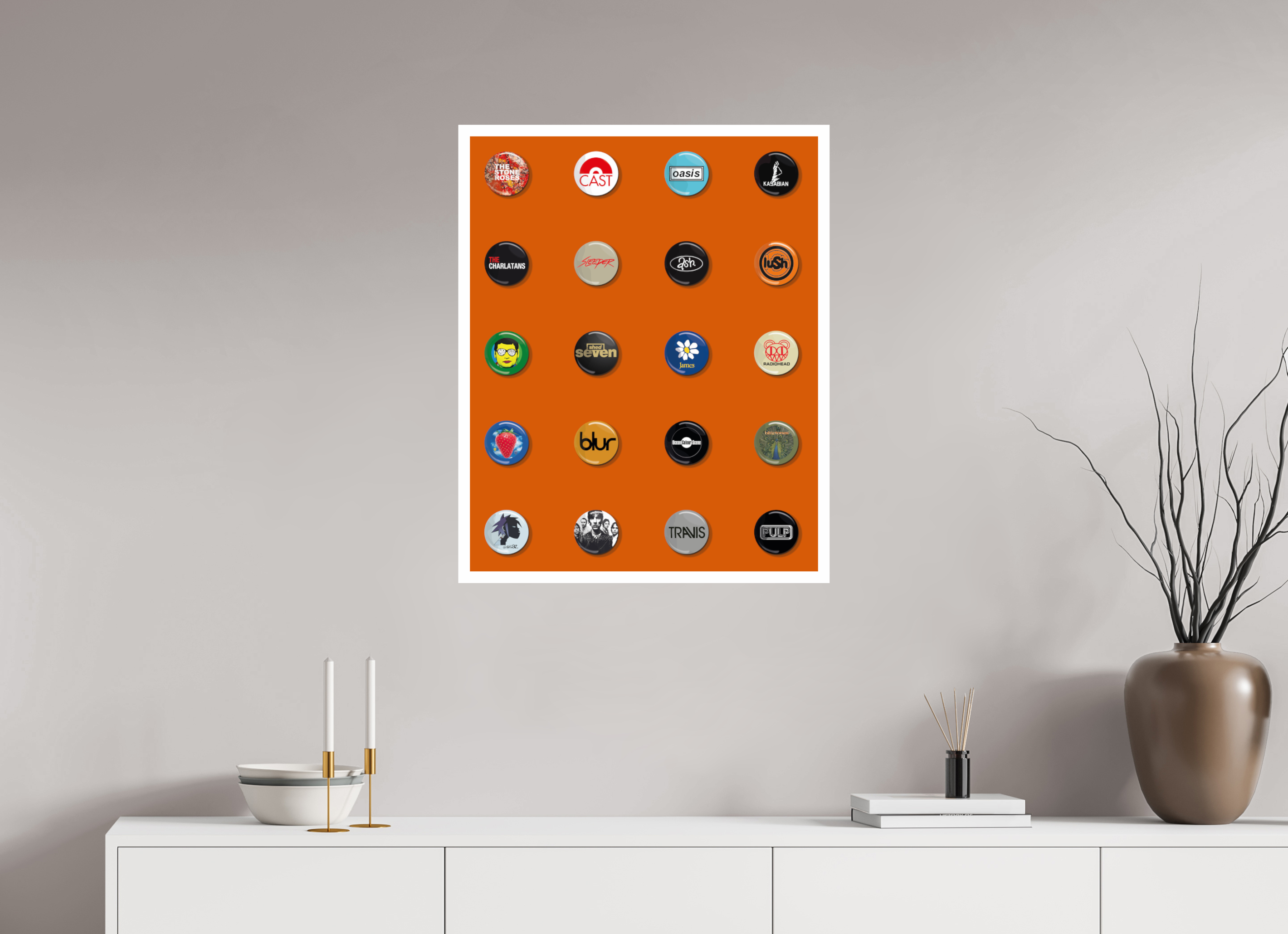 60 x 75 cm, UNFRAMED Badges of my life Indie edition Orange