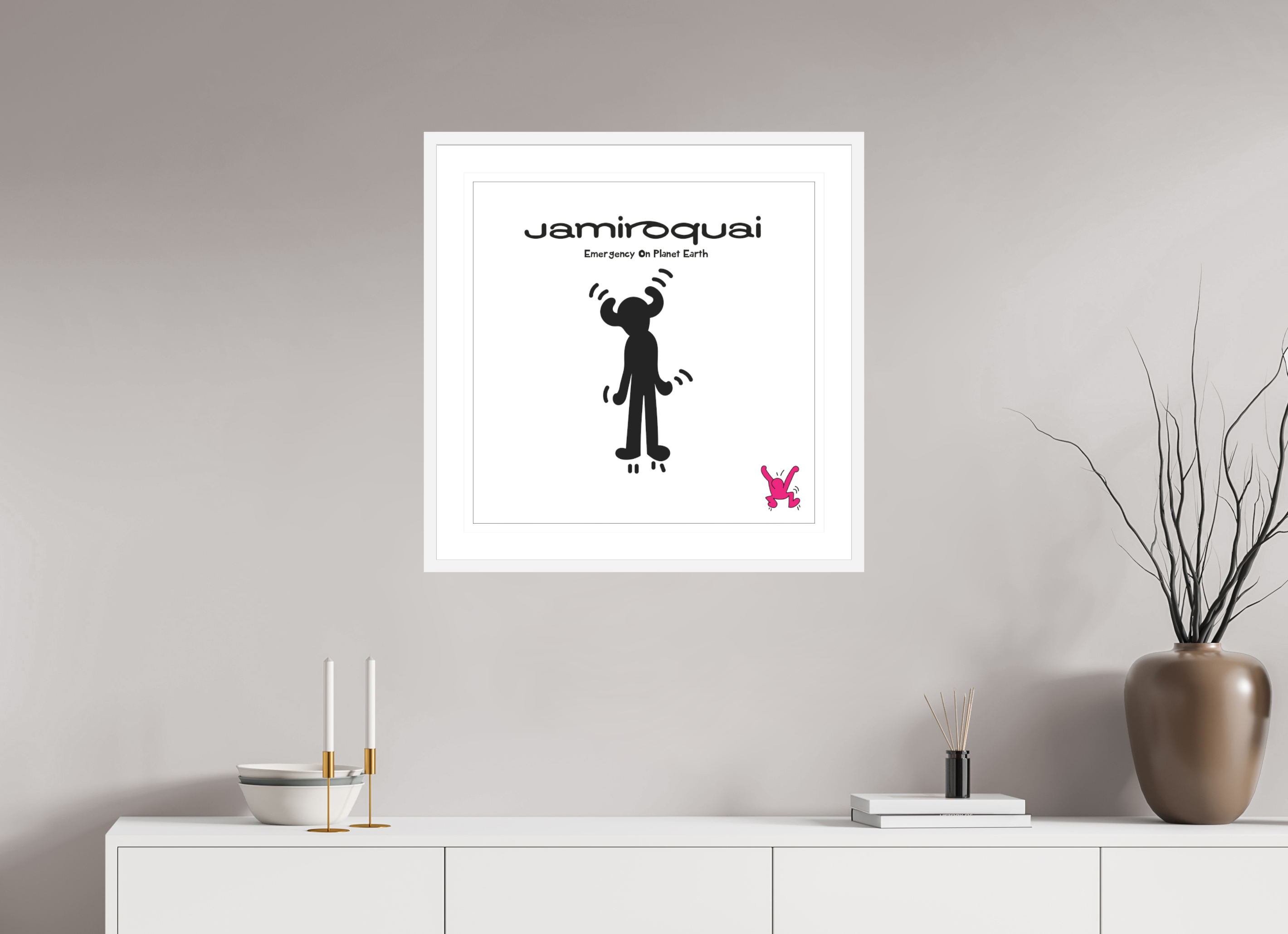 60 x 60 cm, FRAMED WHITE Jamiroqui