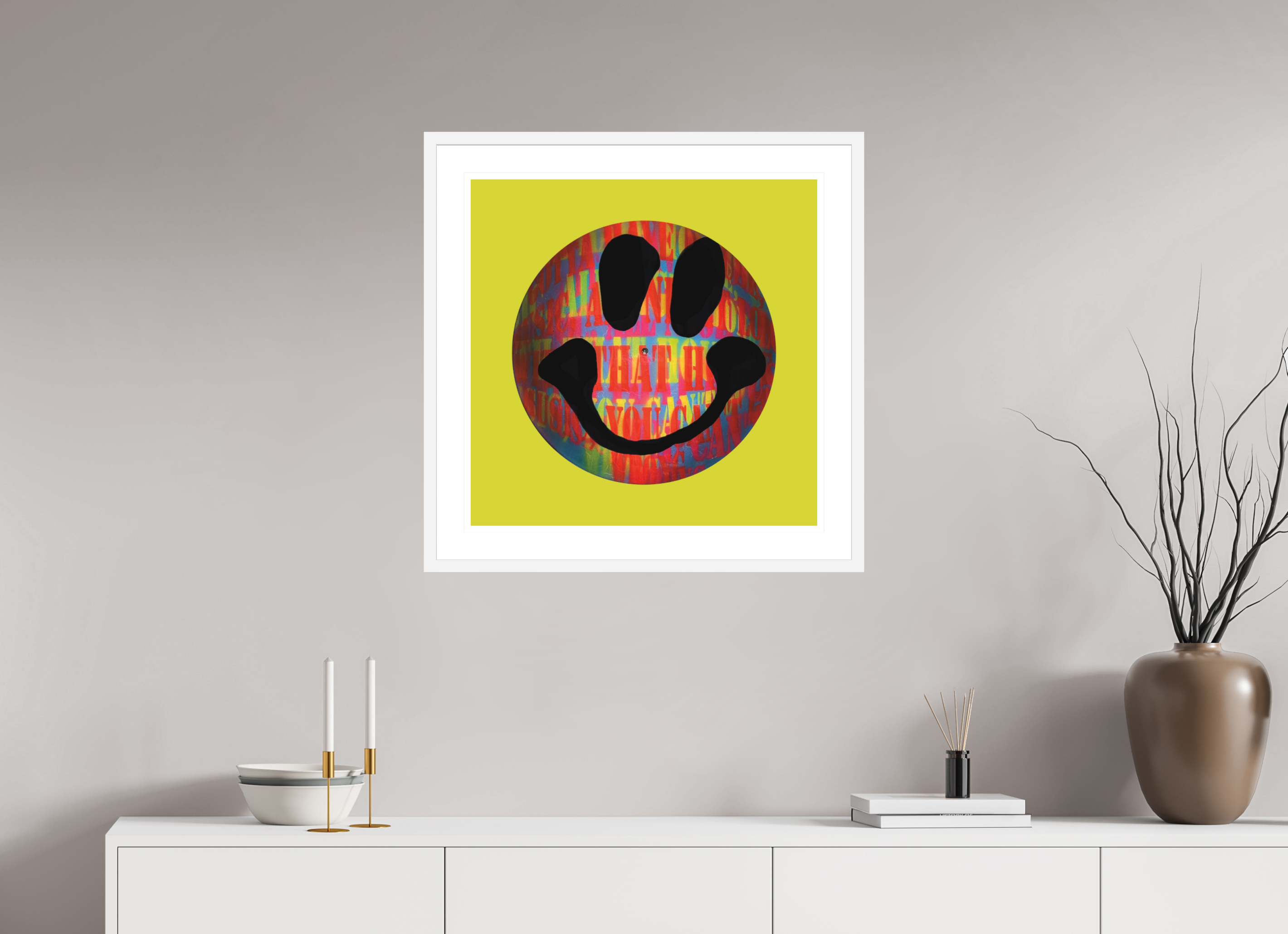 60 x 60 cm, FRAMED WHITE On the record 1 metallic print