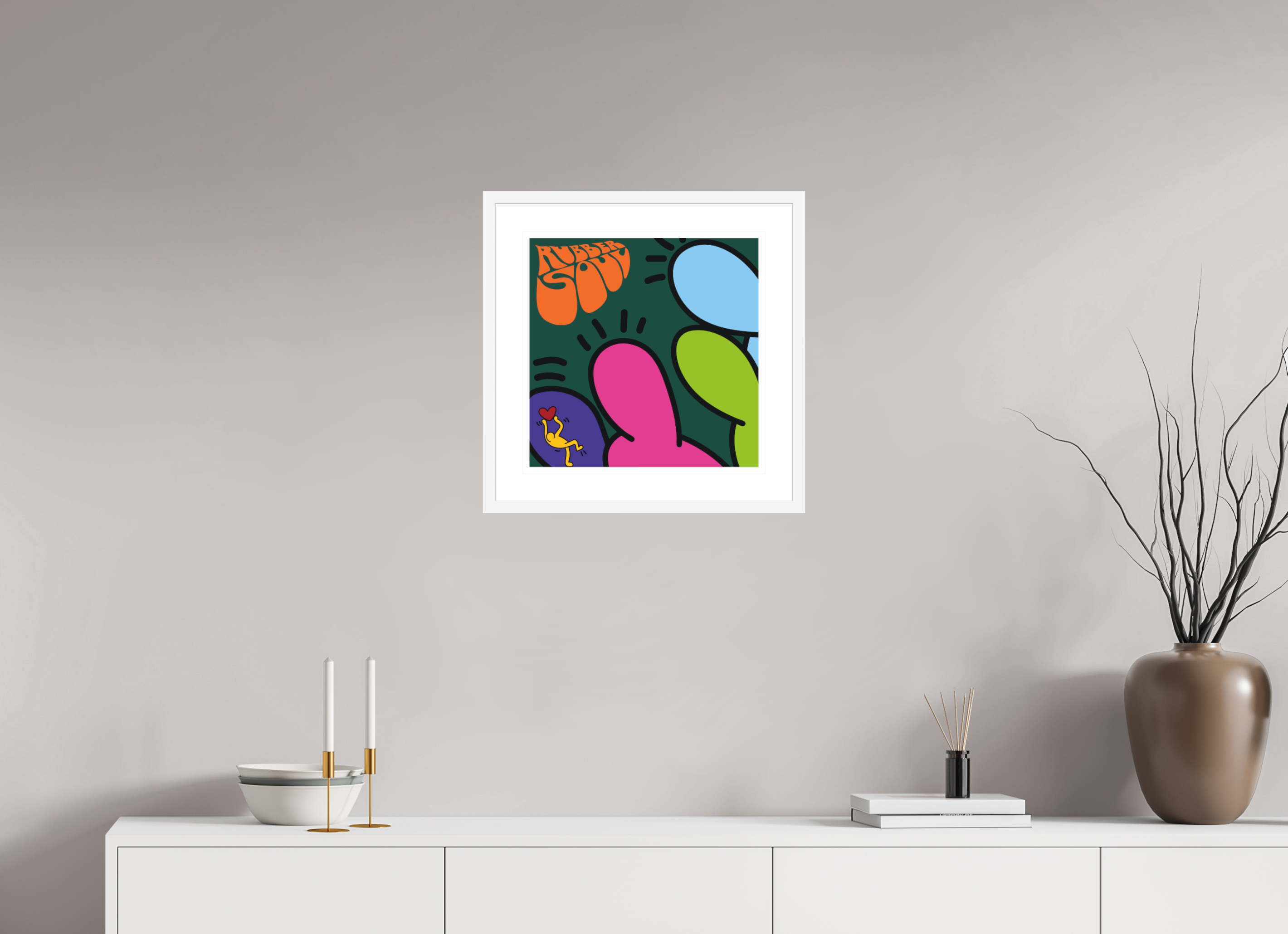 40 x 40 cm, FRAMED WHITE Rubber Sole