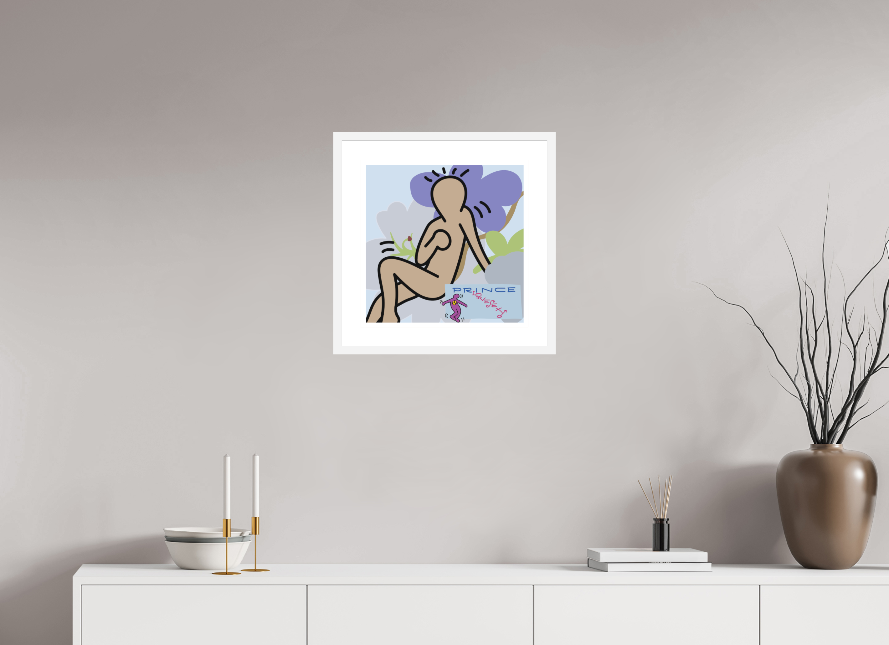 40 x 40 cm, FRAMED WHITE Prince Love Sexy