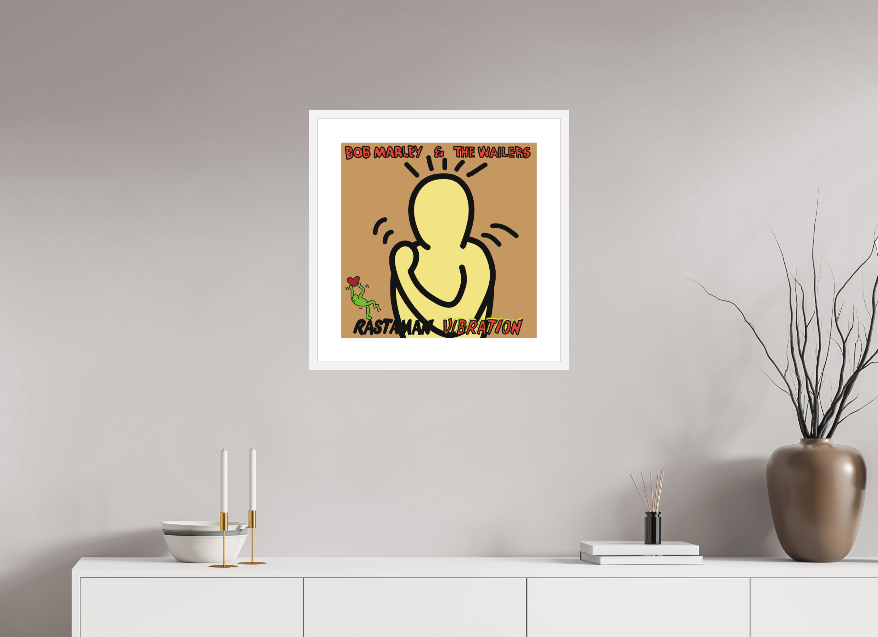 50 x 50 cm, FRAMED WHITE Bob Marley