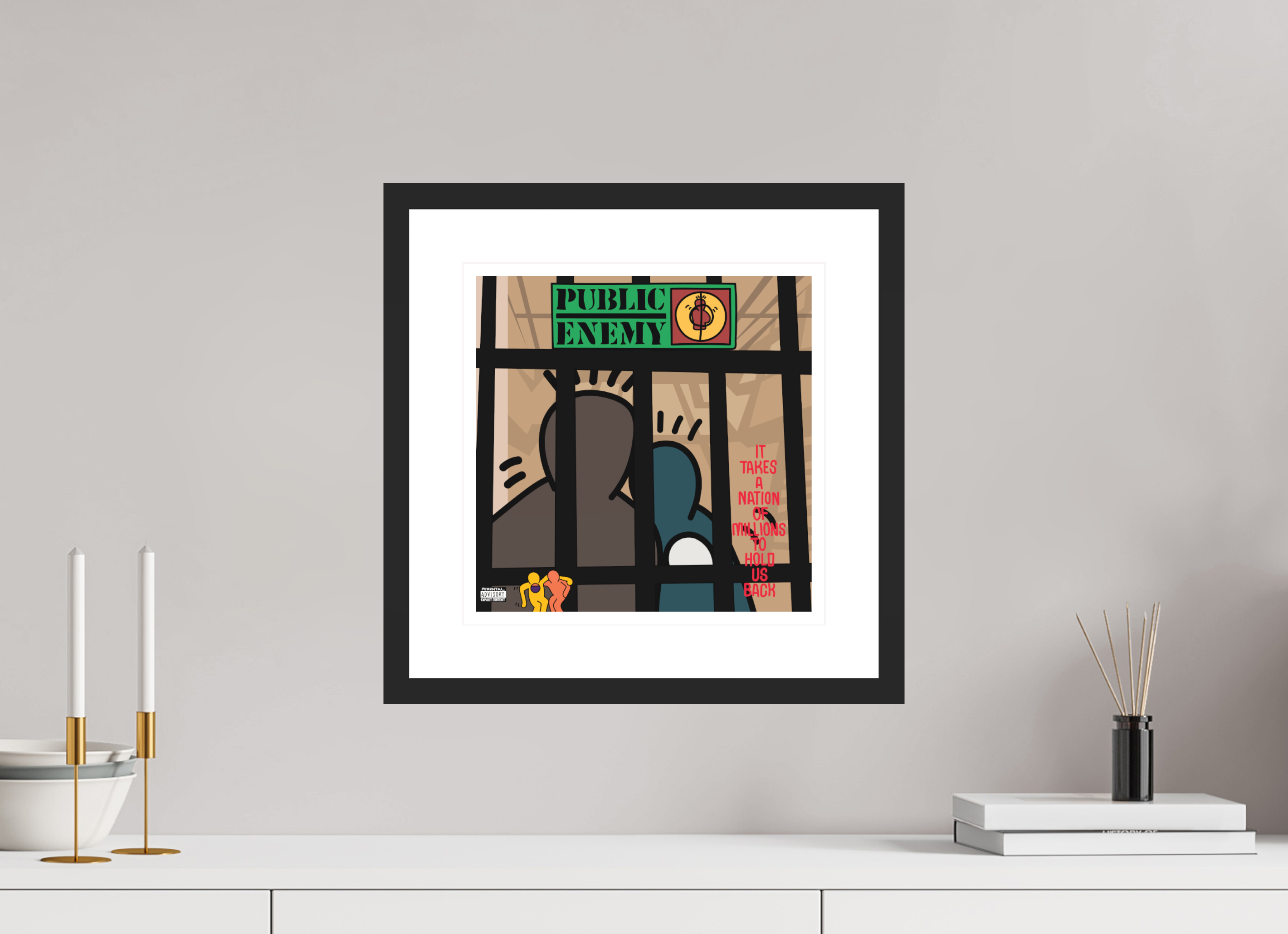 30 x 30 cm, FRAMED BLACK Public Enemy