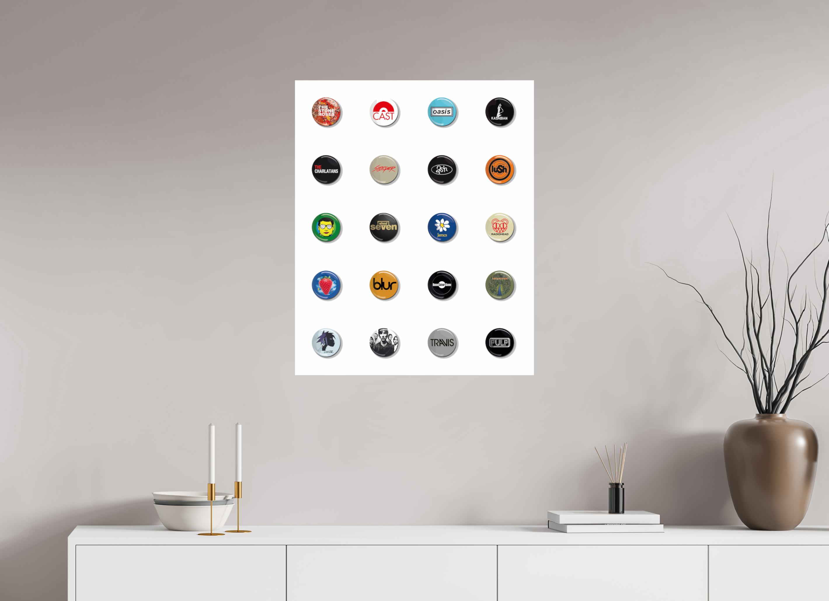 60 x 75 cm, UNFRAMED Badges of my life Indie edition white