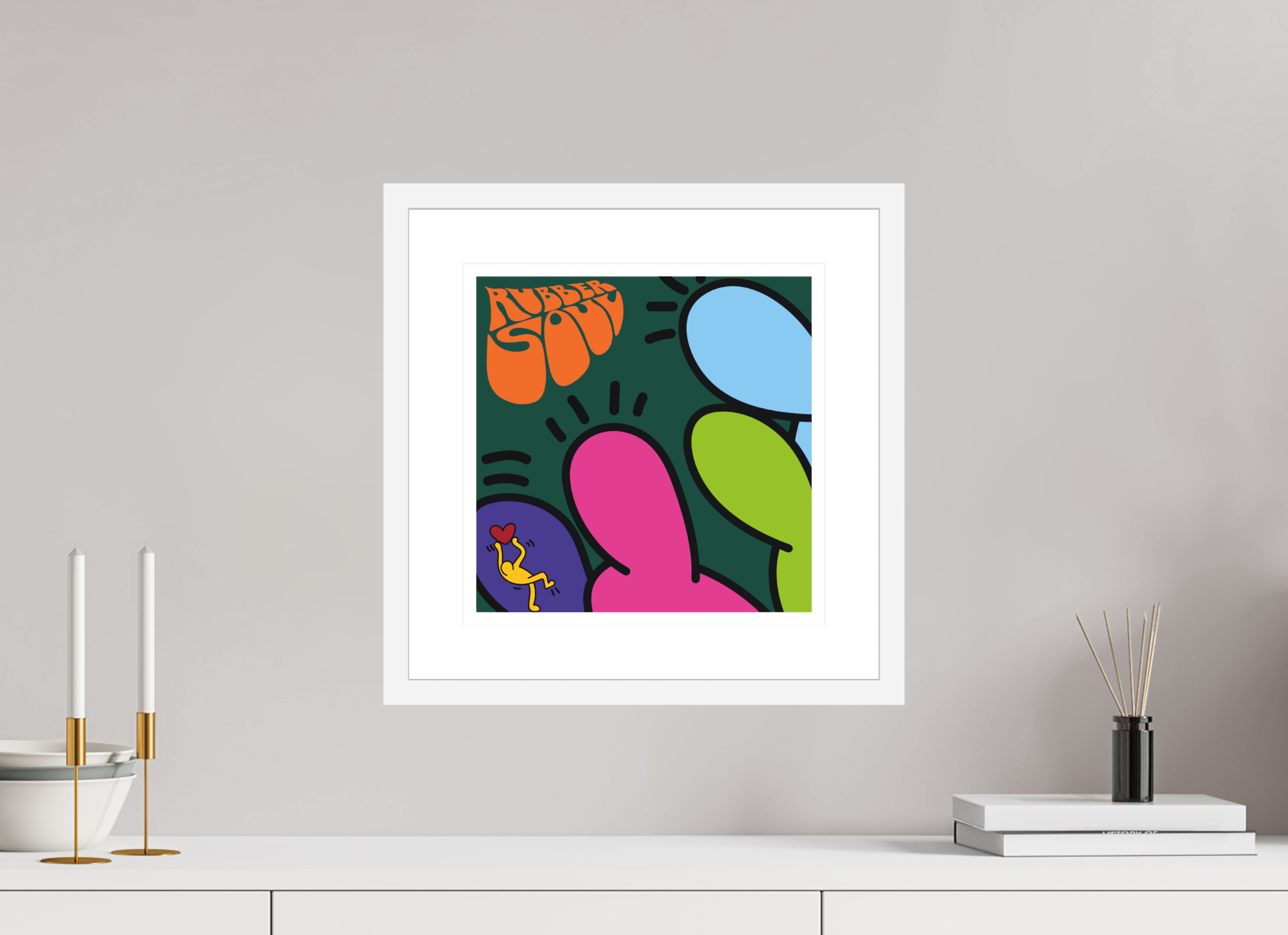 30 x 30 cm, FRAMED WHITE Rubber Sole