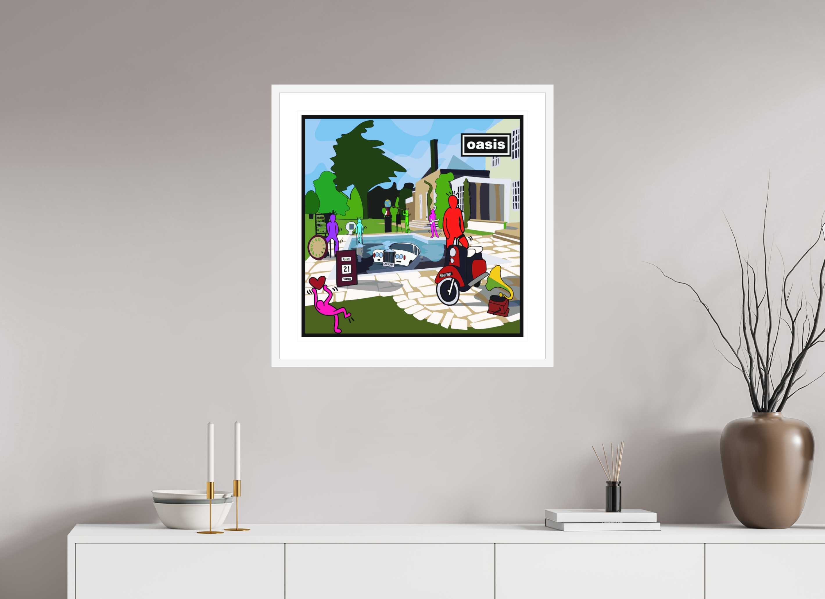 60 x 60 cm, FRAMED WHITE Be here now