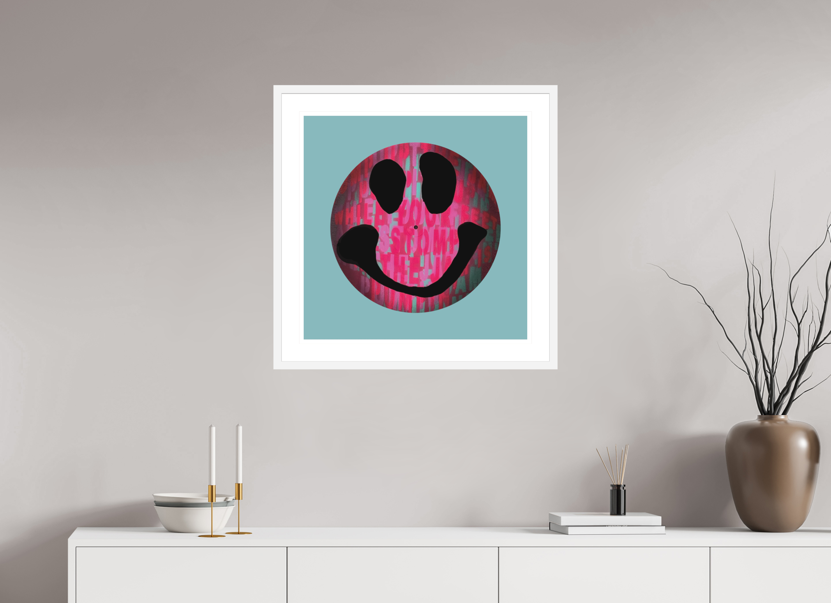 60 x 60 cm, FRAMED WHITE On the record 3 metallic print