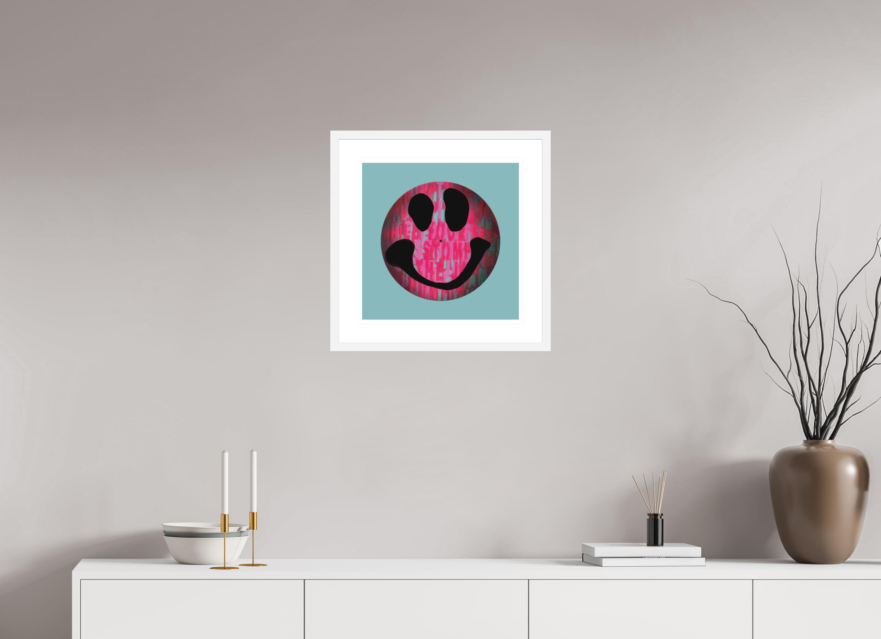 40 x 40 cm, FRAMED WHITE On the record 3 metallic print