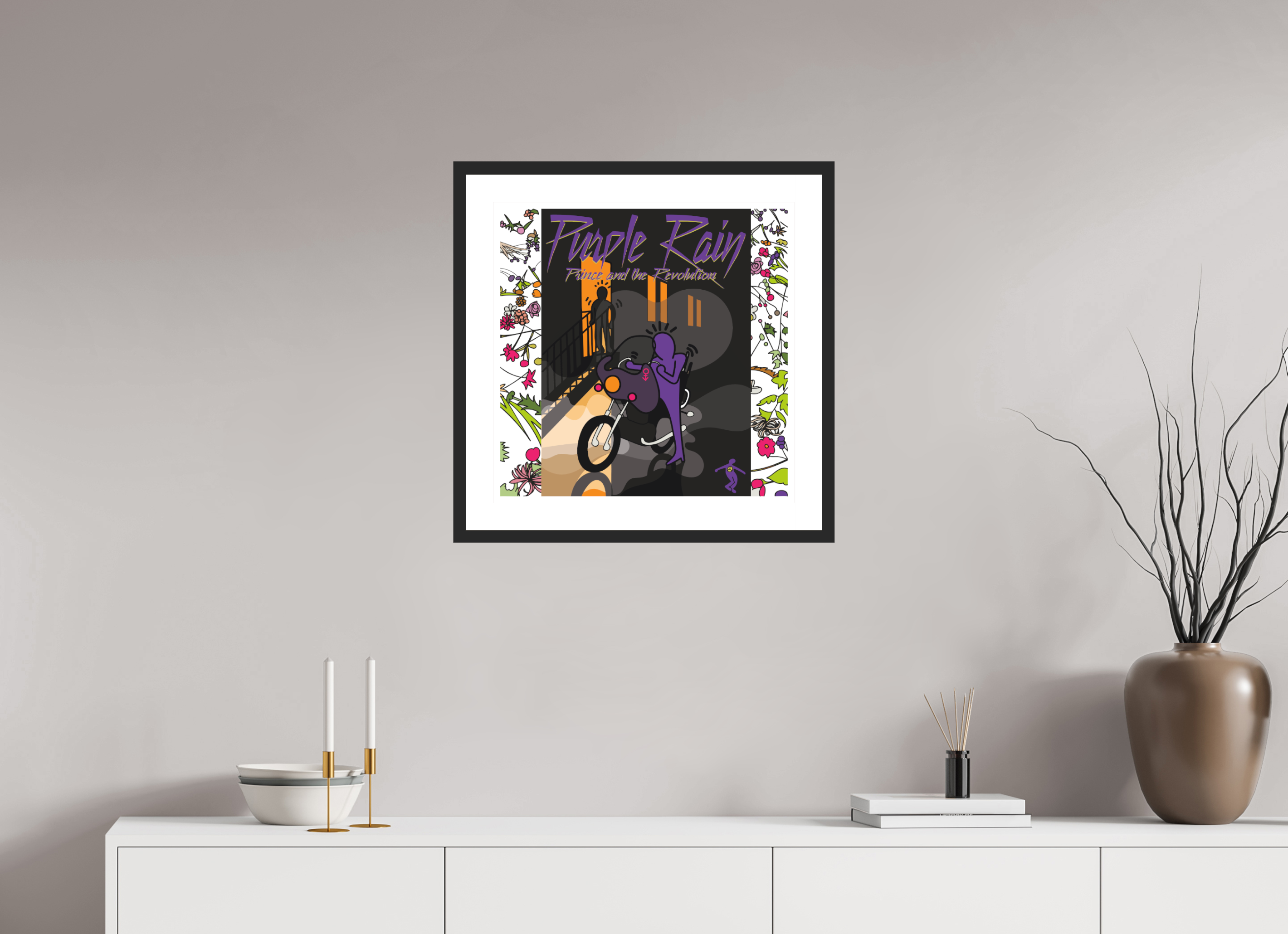50 x 50 cm, FRAMED BLACK Purple rain