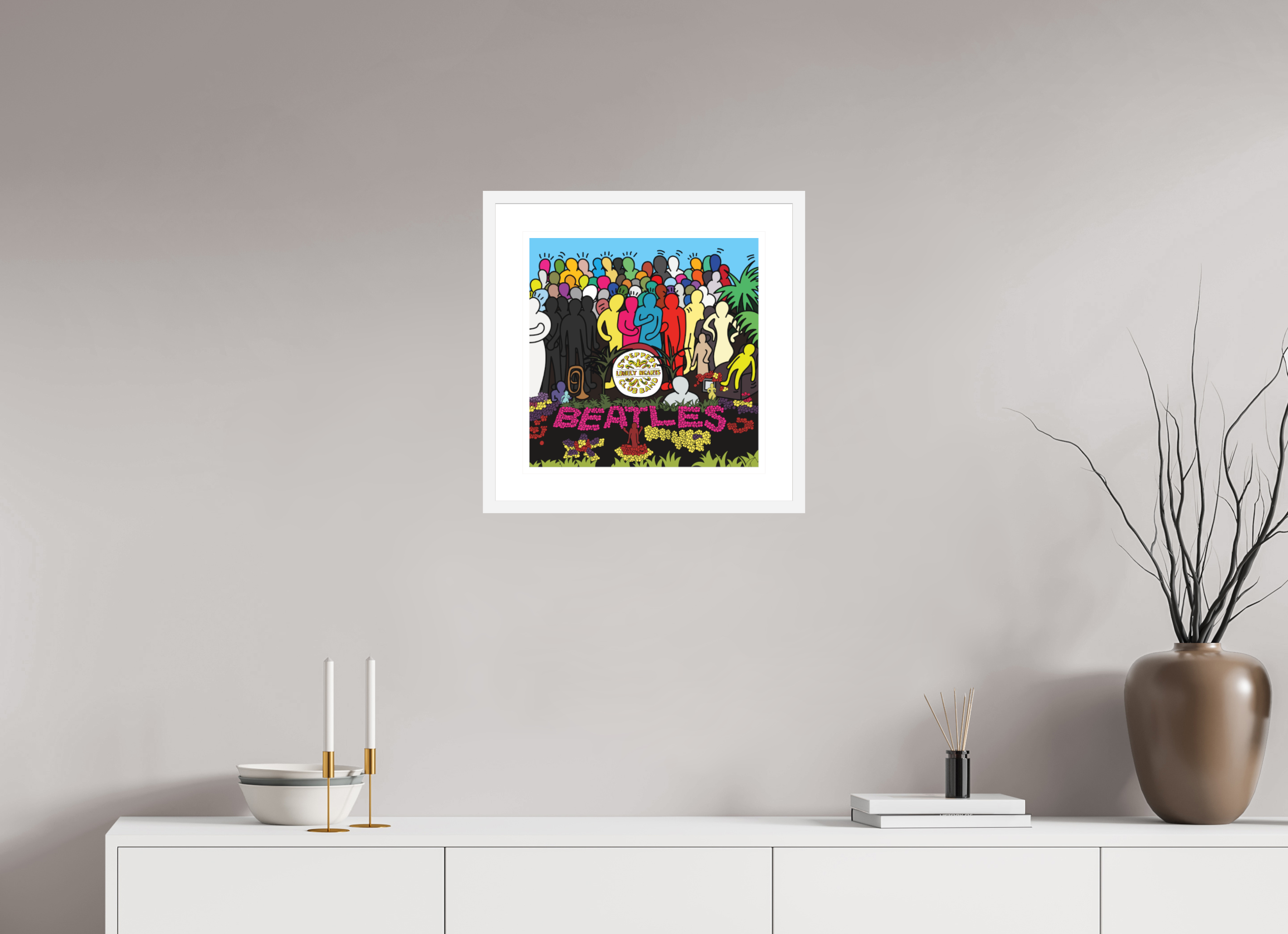 40 x 40 cm, FRAMED WHITE Sgt Pepper