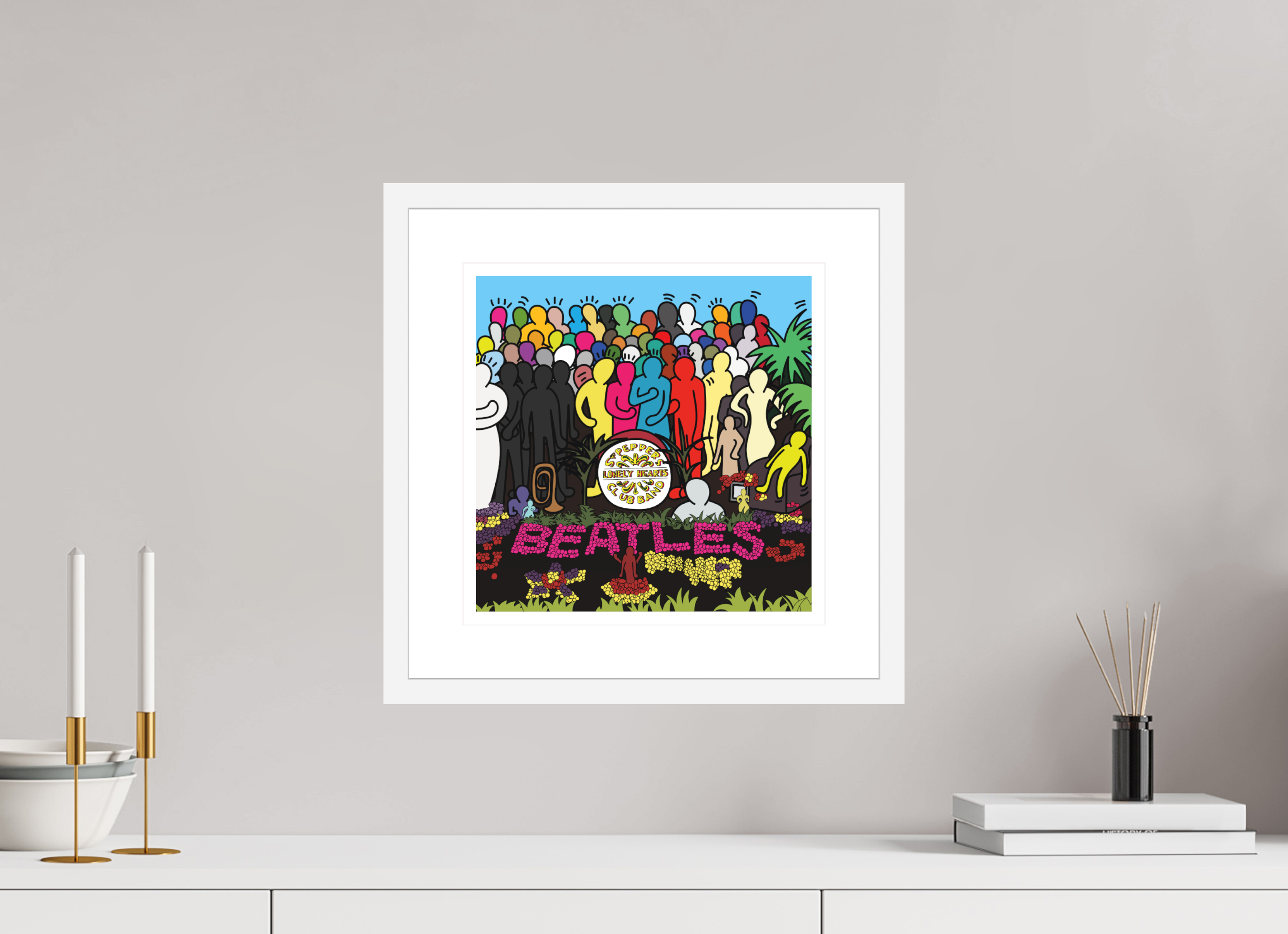 30 x 30 cm, FRAMED WHITE Sgt Pepper