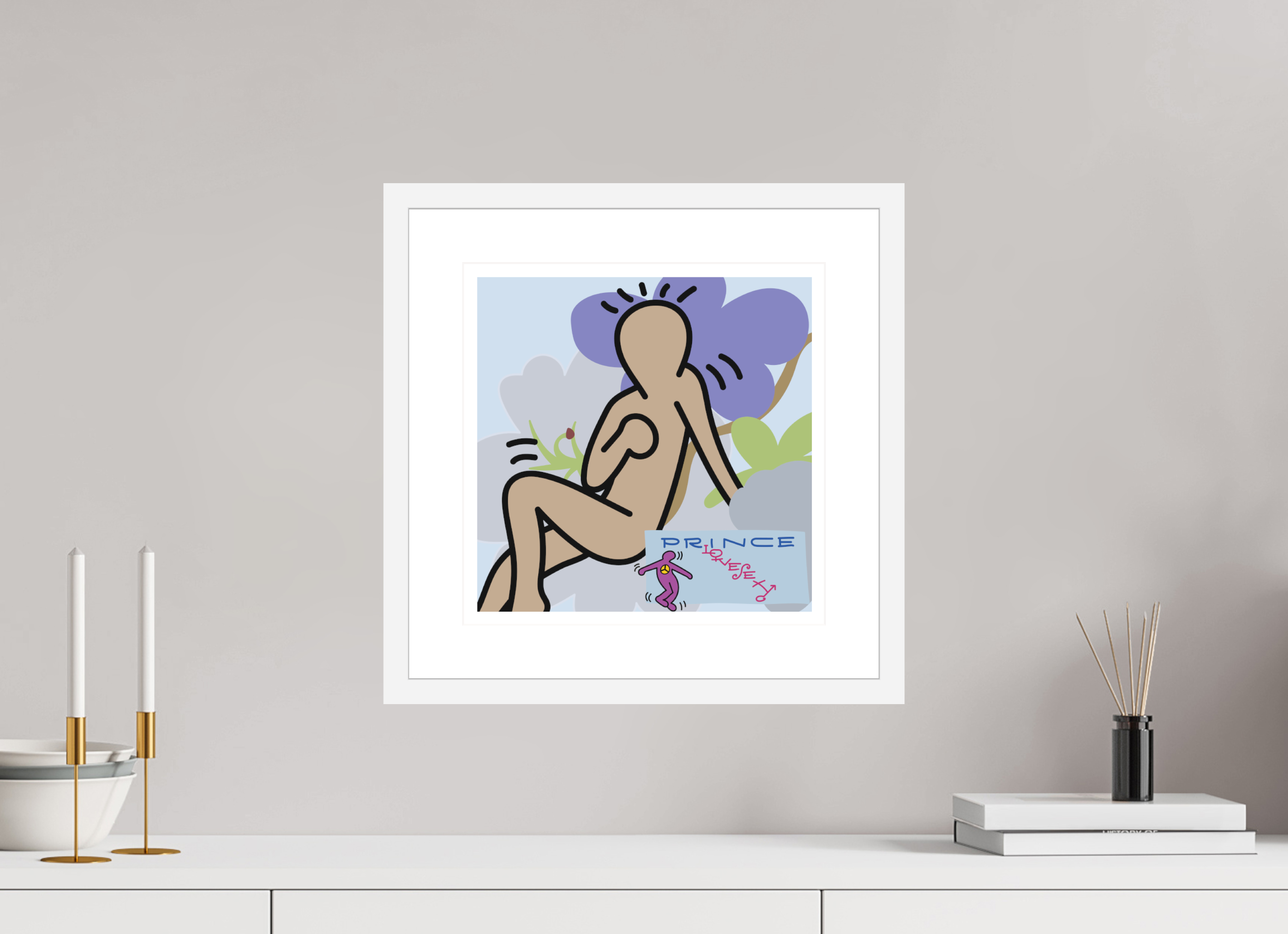 30 x 30 cm, FRAMED WHITE Prince Love Sexy