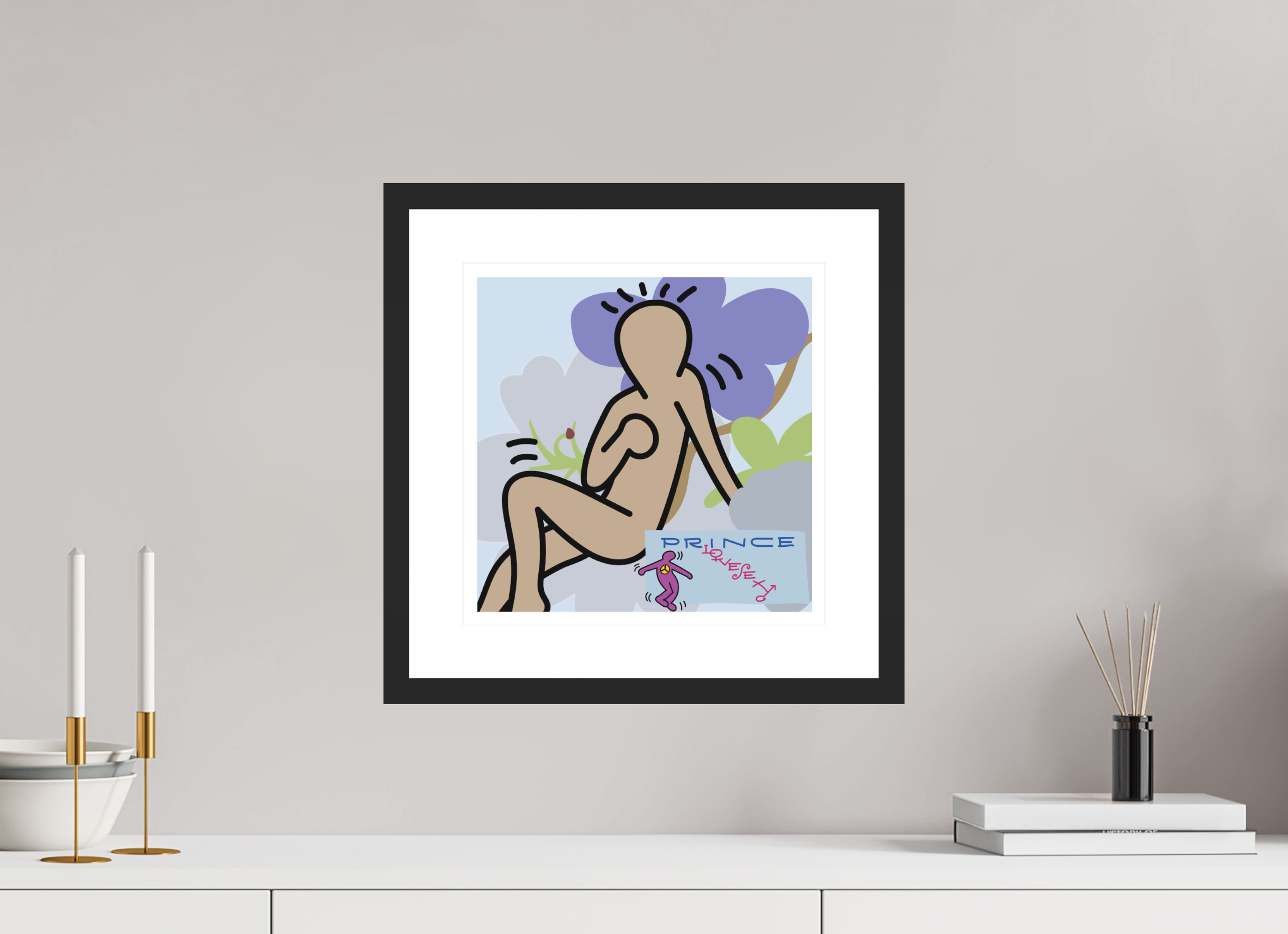 30 x 30 cm, FRAMED BLACK Prince Love Sexy