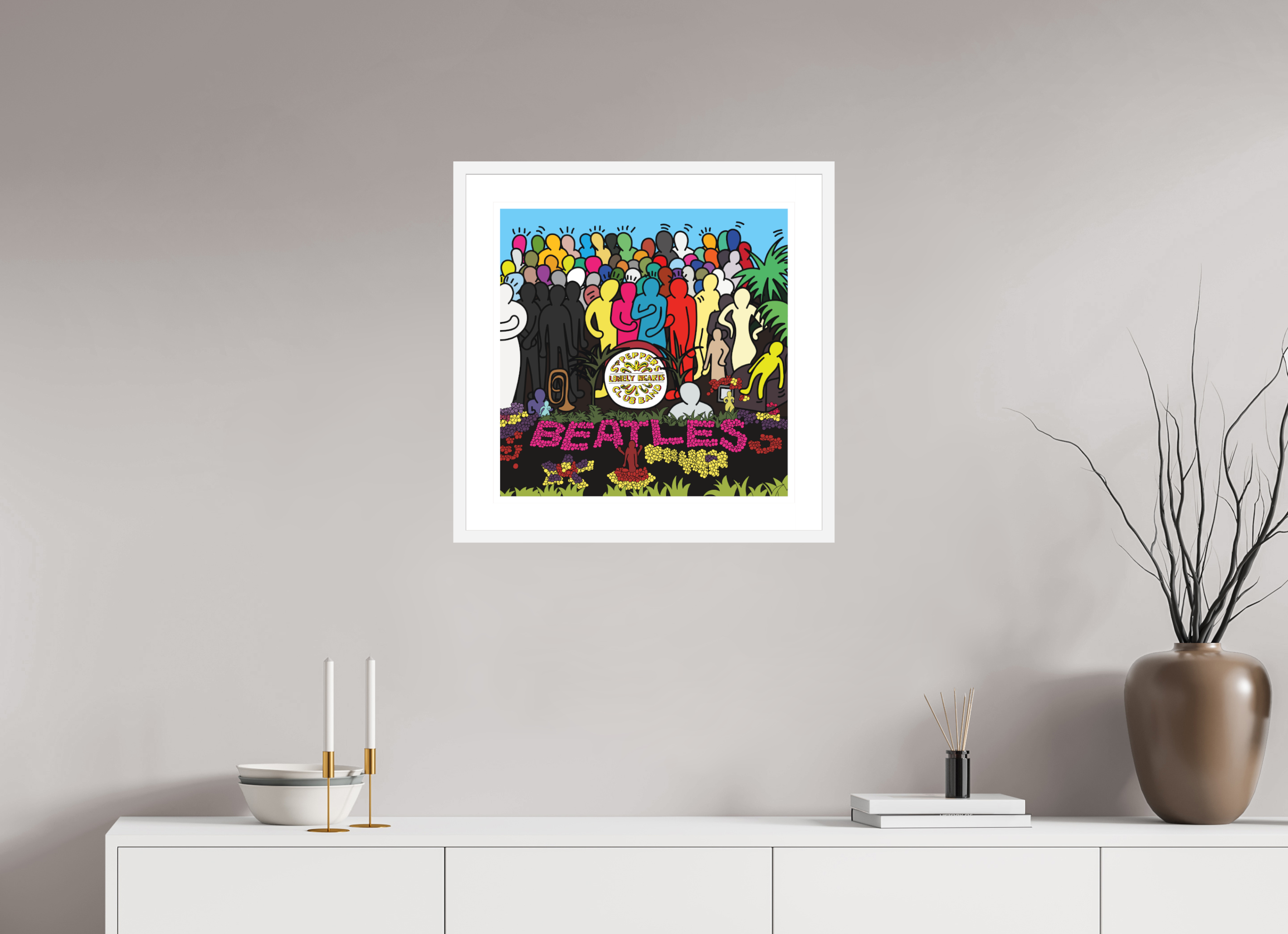 50 x 50 cm, FRAMED WHITE Sgt Pepper