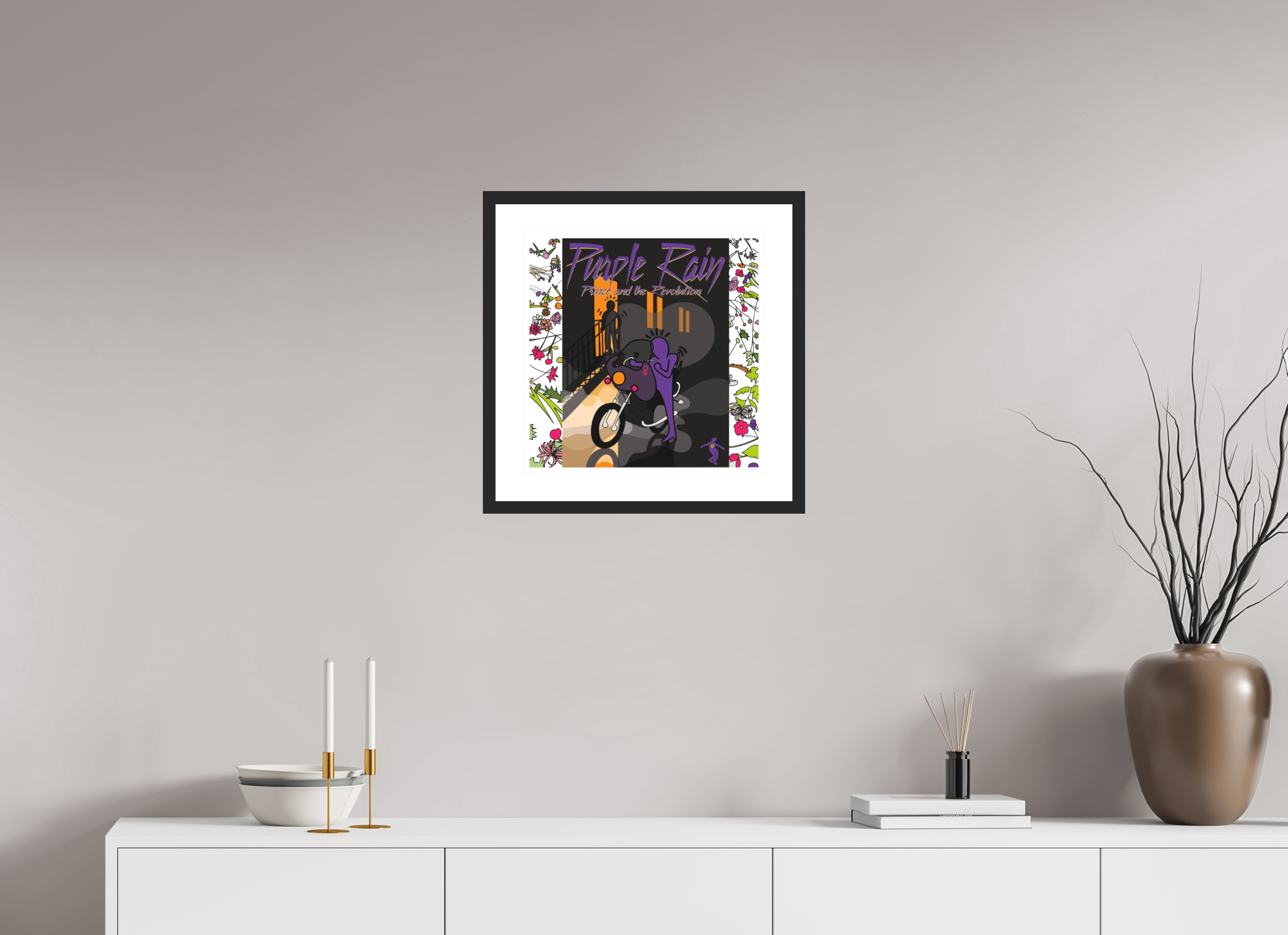 40 x 40 cm, FRAMED BLACK Purple rain