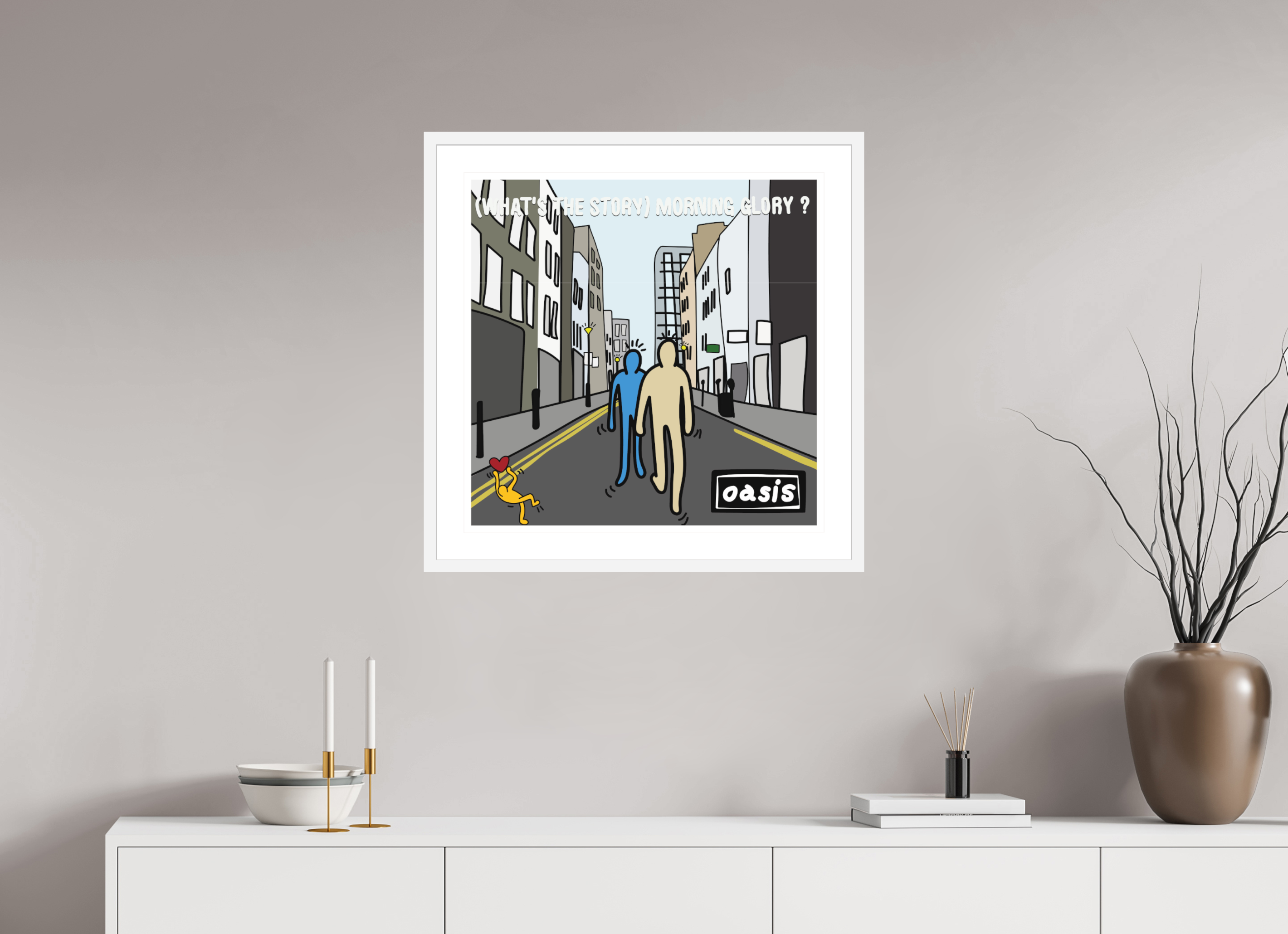 60 x 60 cm, FRAMED WHITE What's The Story