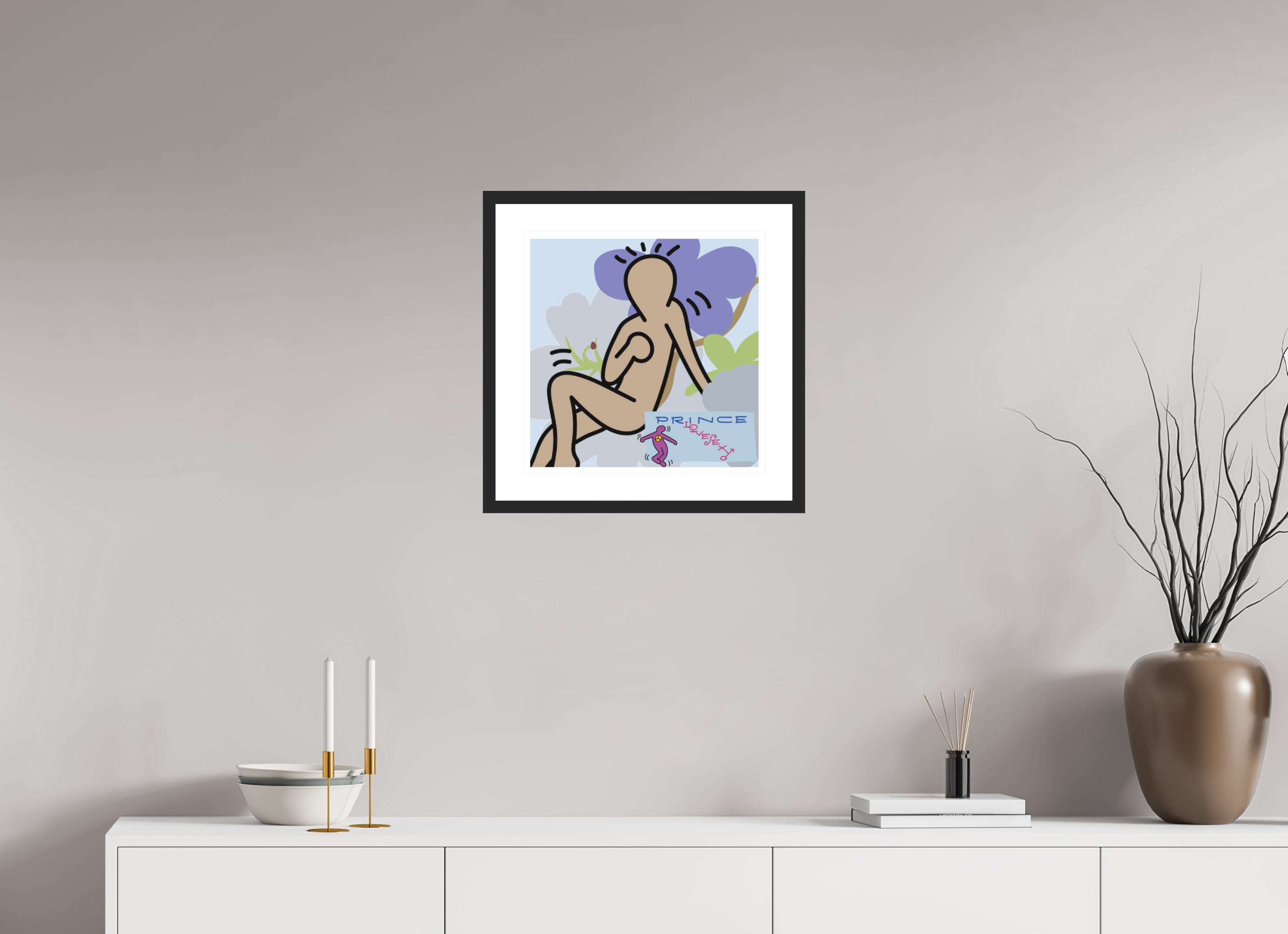 40 x 40 cm, FRAMED BLACK Prince Love Sexy