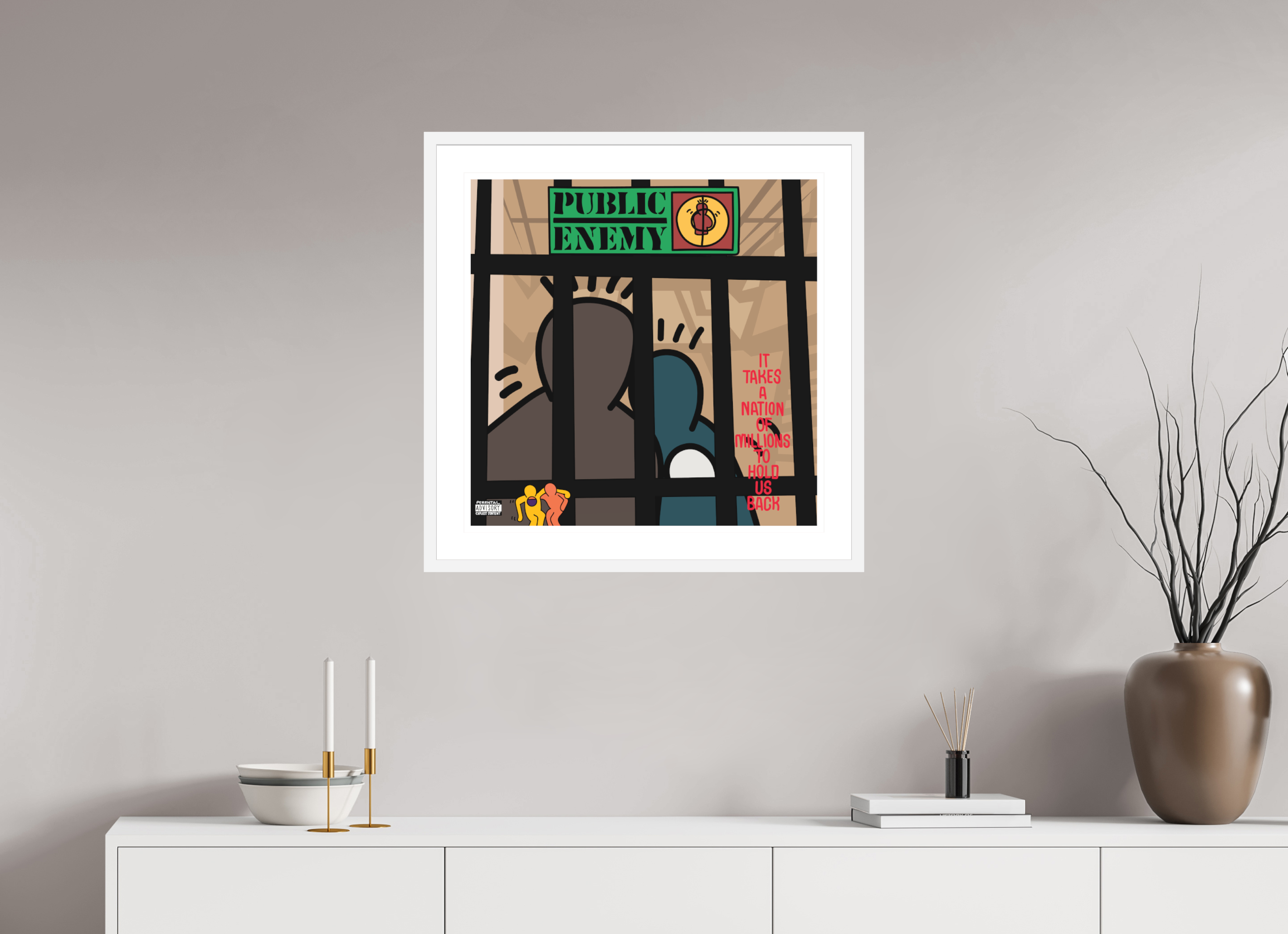 60 x 60 cm, FRAMED WHITE Public Enemy