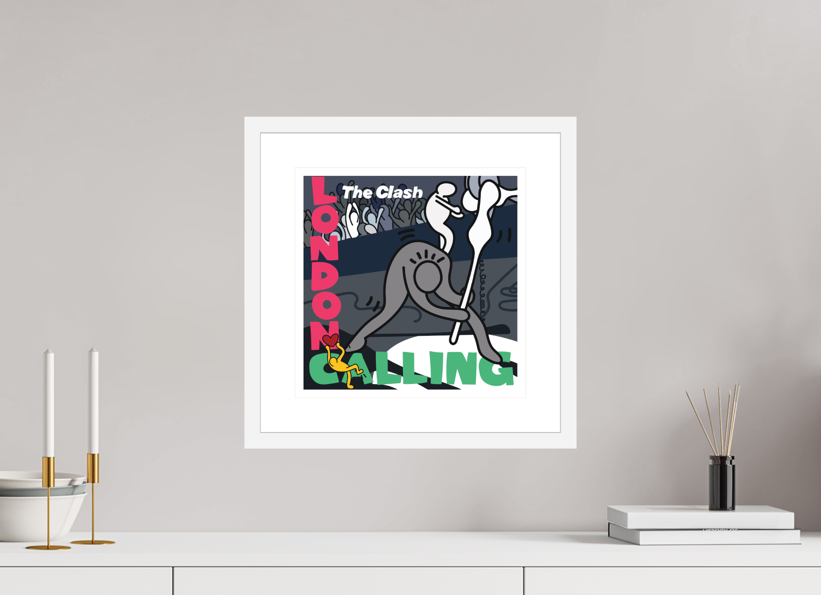 30 x 30 cm, FRAMED WHITE London Calling