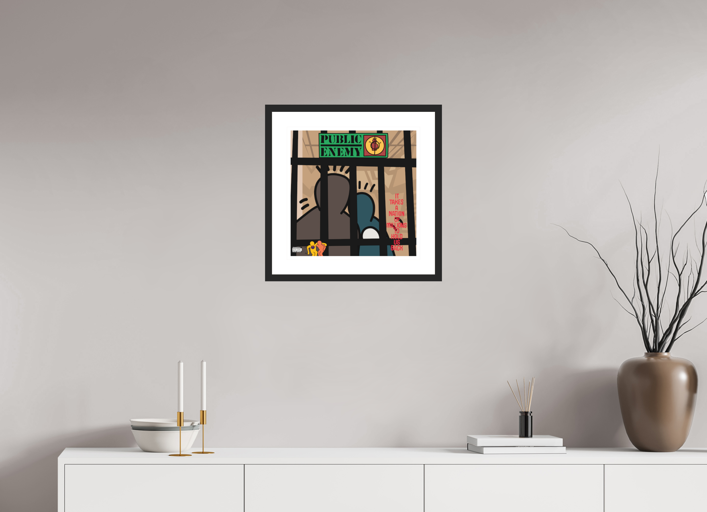 40 x 40 cm, FRAMED BLACK Public Enemy