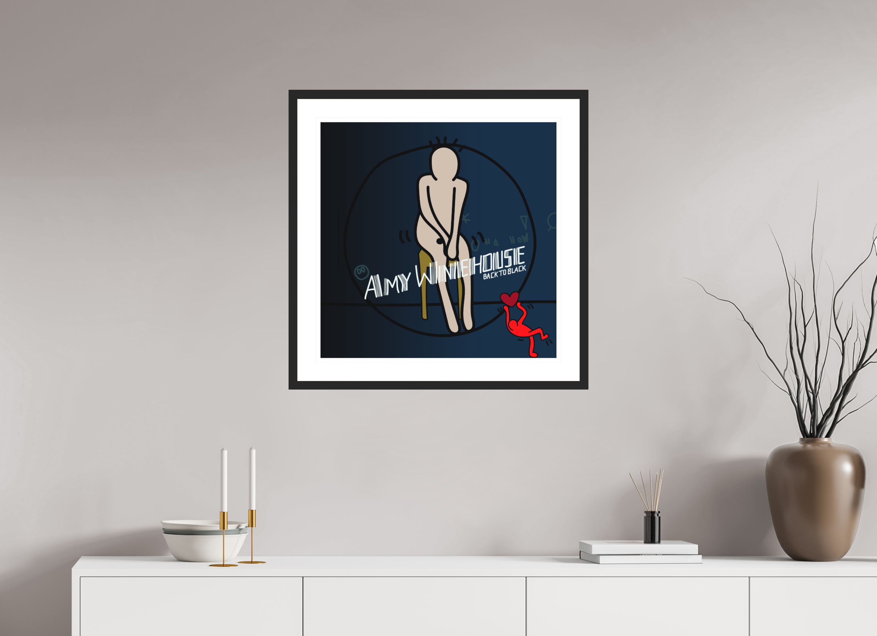 60 x 60 cm, FRAMED BLACK Back to black