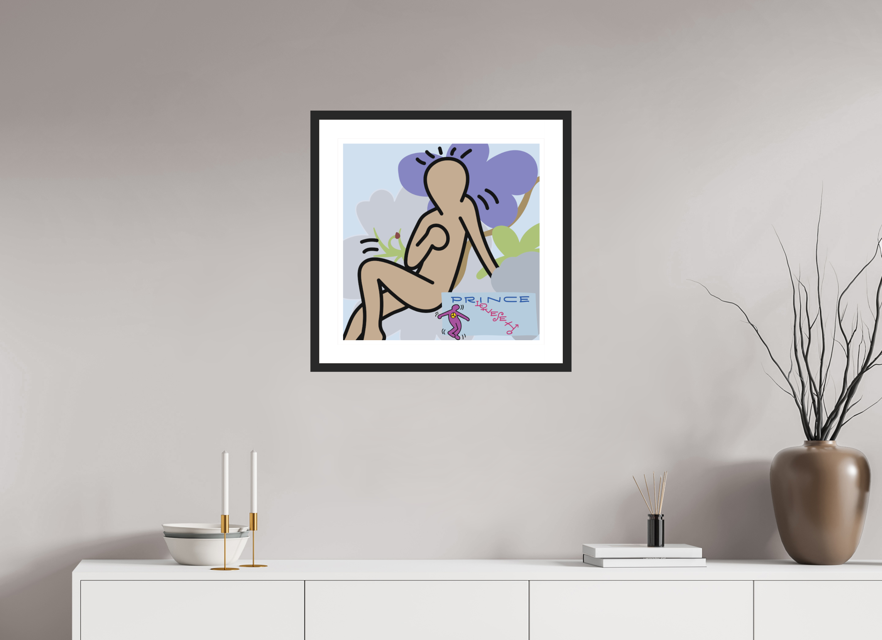 50 x 50 cm, FRAMED BLACK Prince Love Sexy